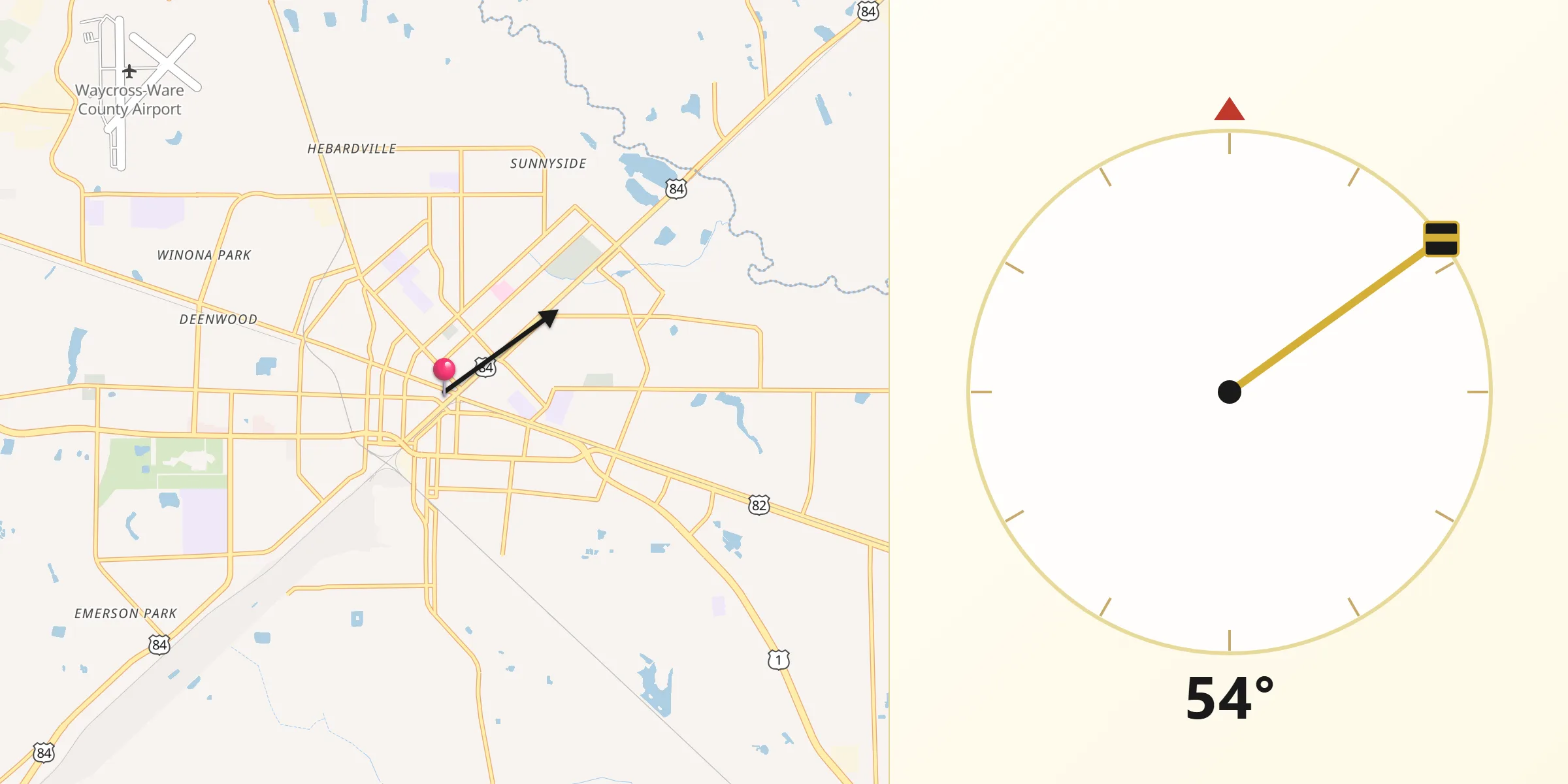 Qibla Direction from Waycross