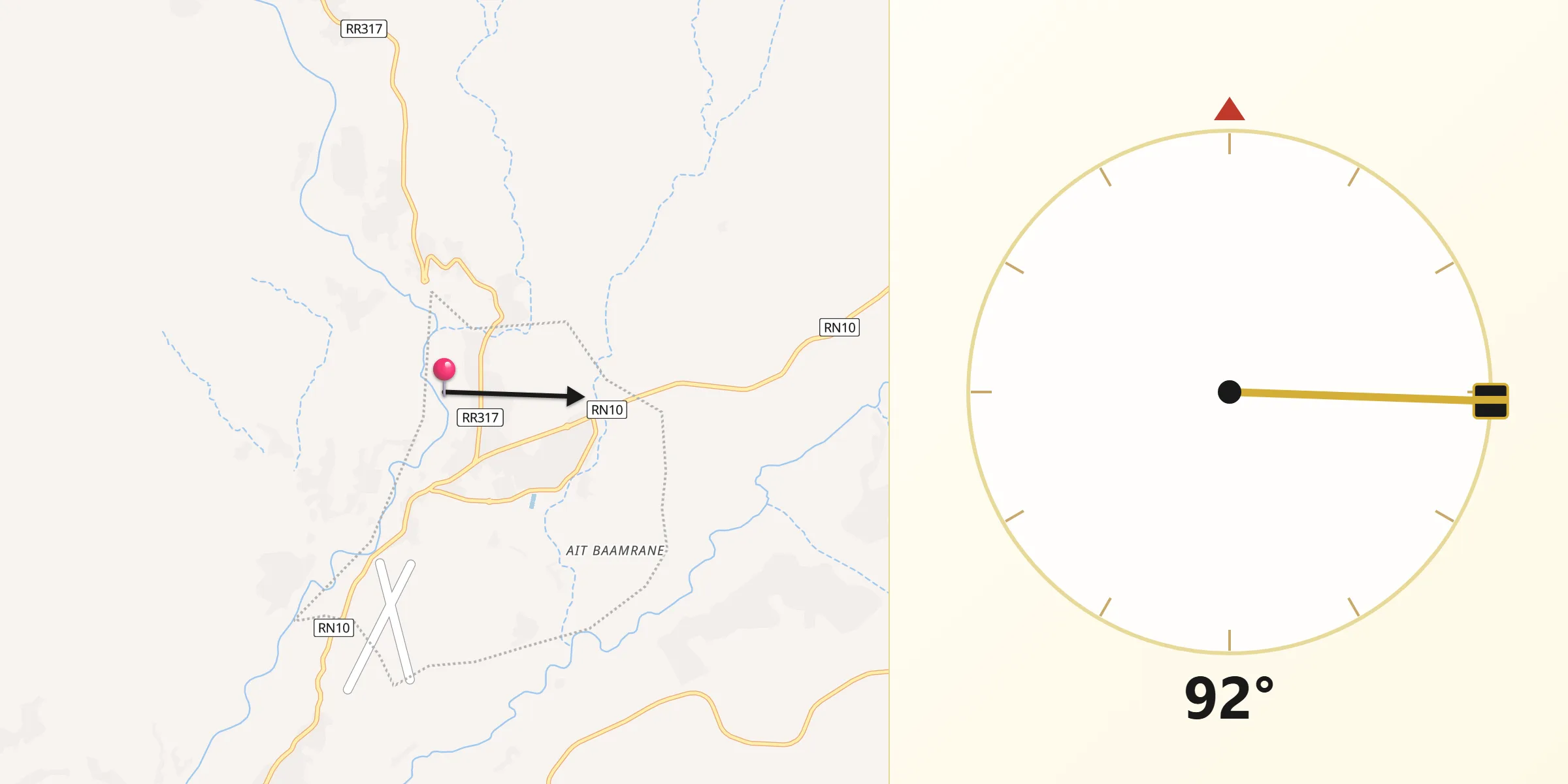 Direction vers la Qibla depuis Kelaat Mgouna