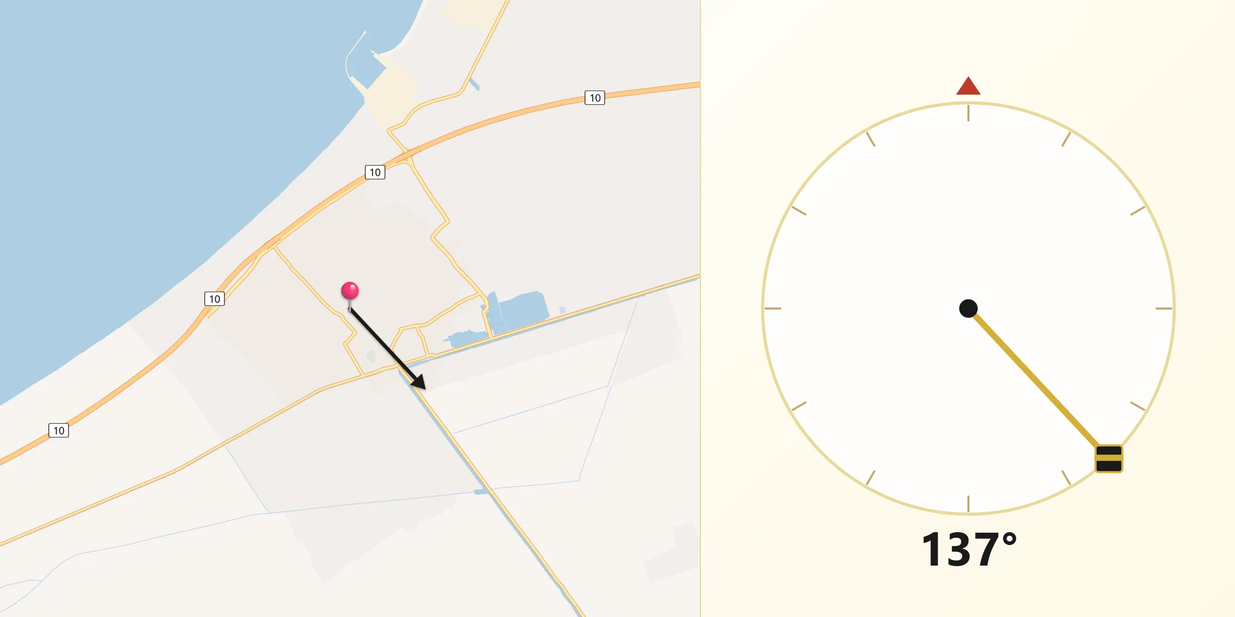 Dirección de la Qibla desde Idkū