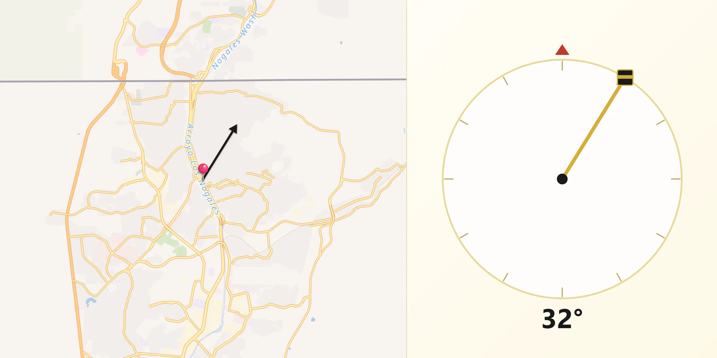 Dirección de la Qibla desde Nogales
