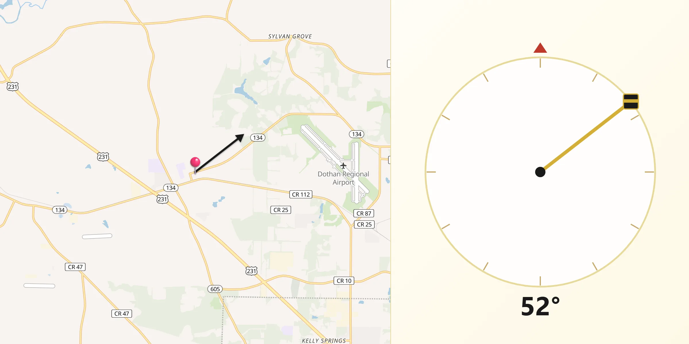 Qibla Direction from Midland City