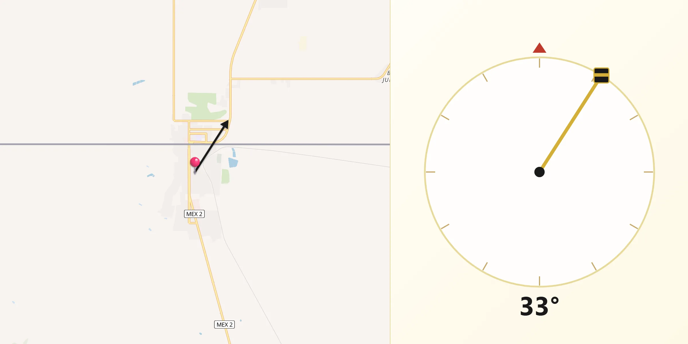 Dirección de la Qibla desde Naco