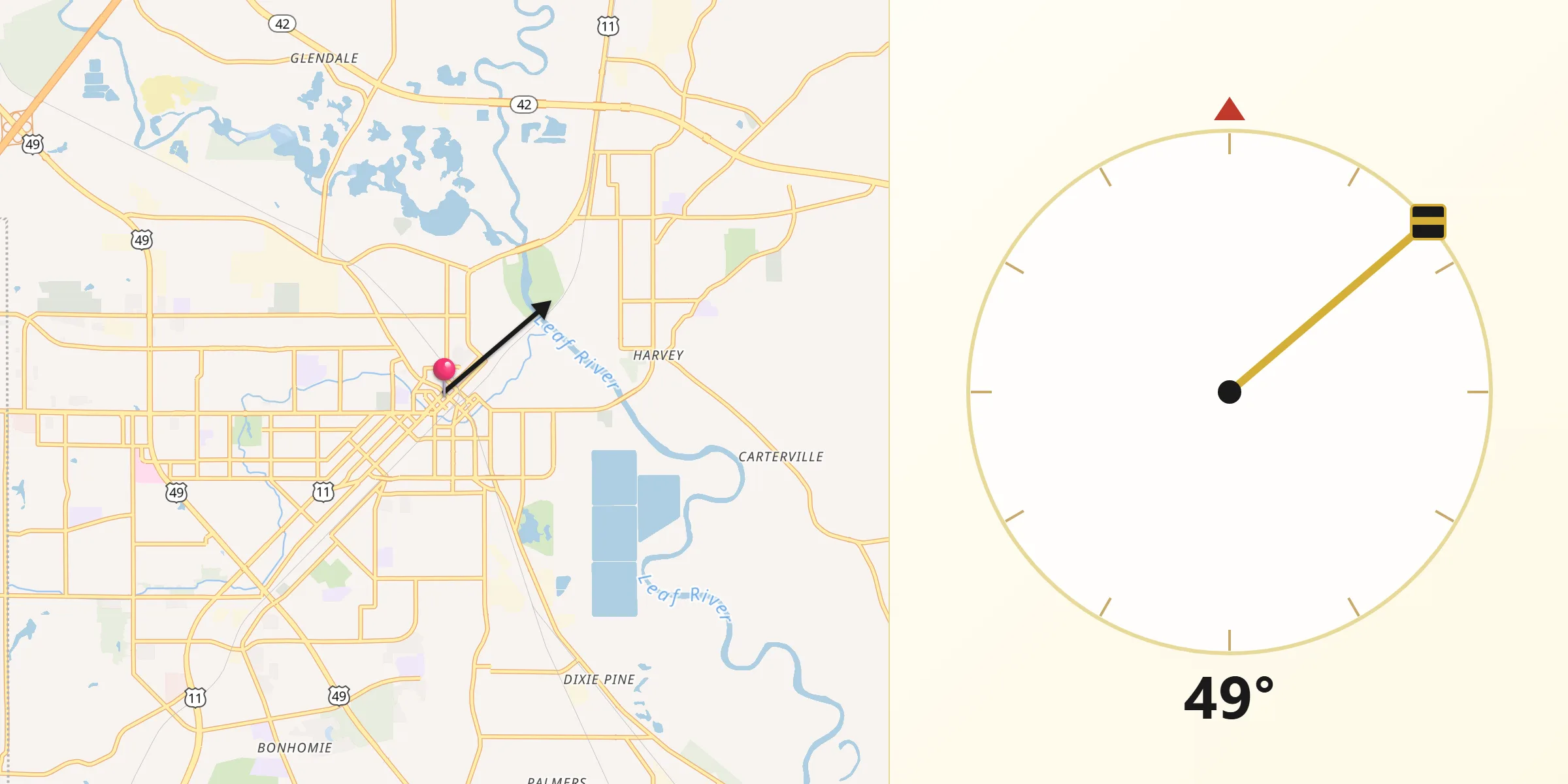 Qibla Direction from Hattiesburg