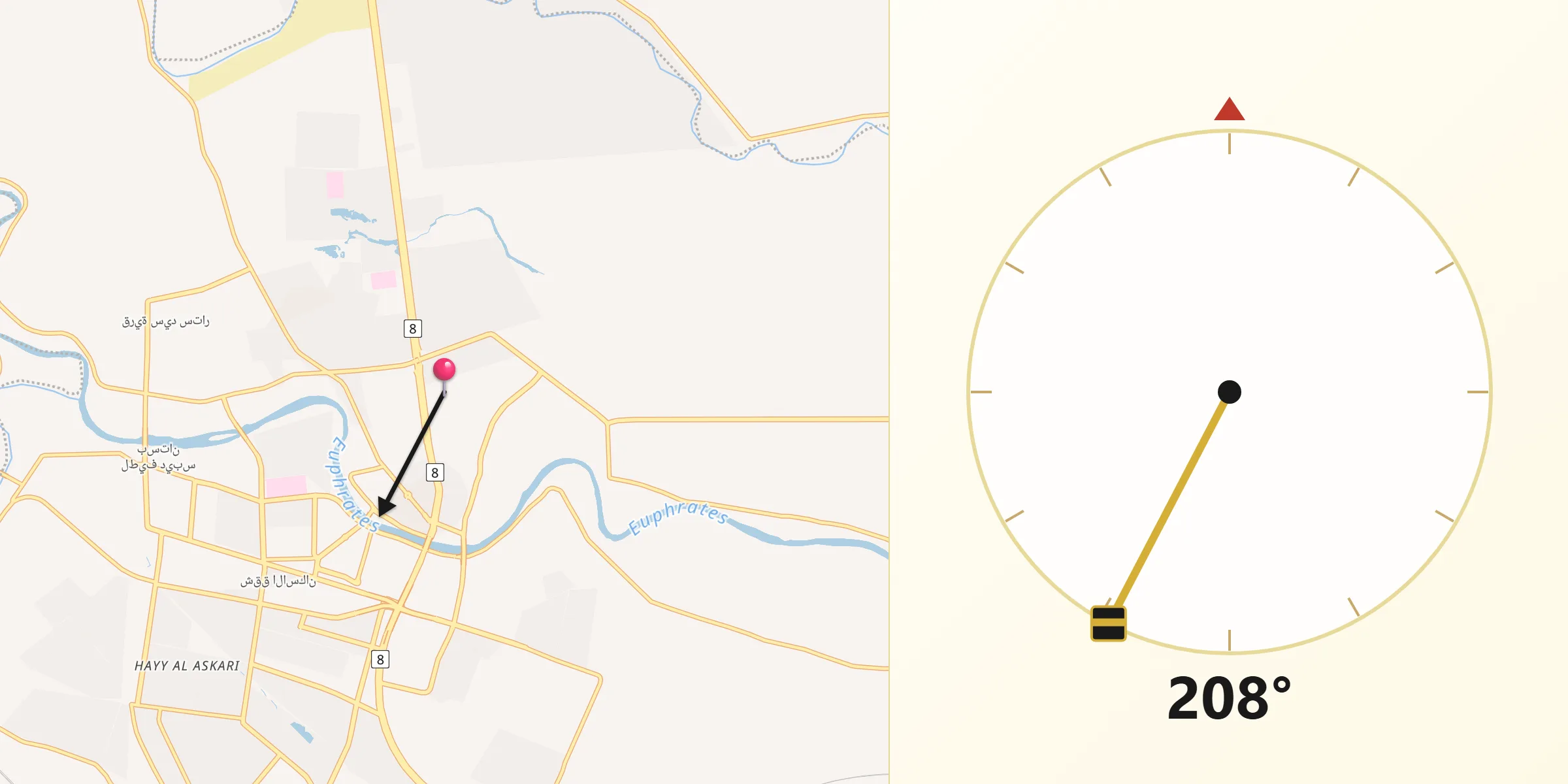 Direction vers la Qibla depuis Samawa