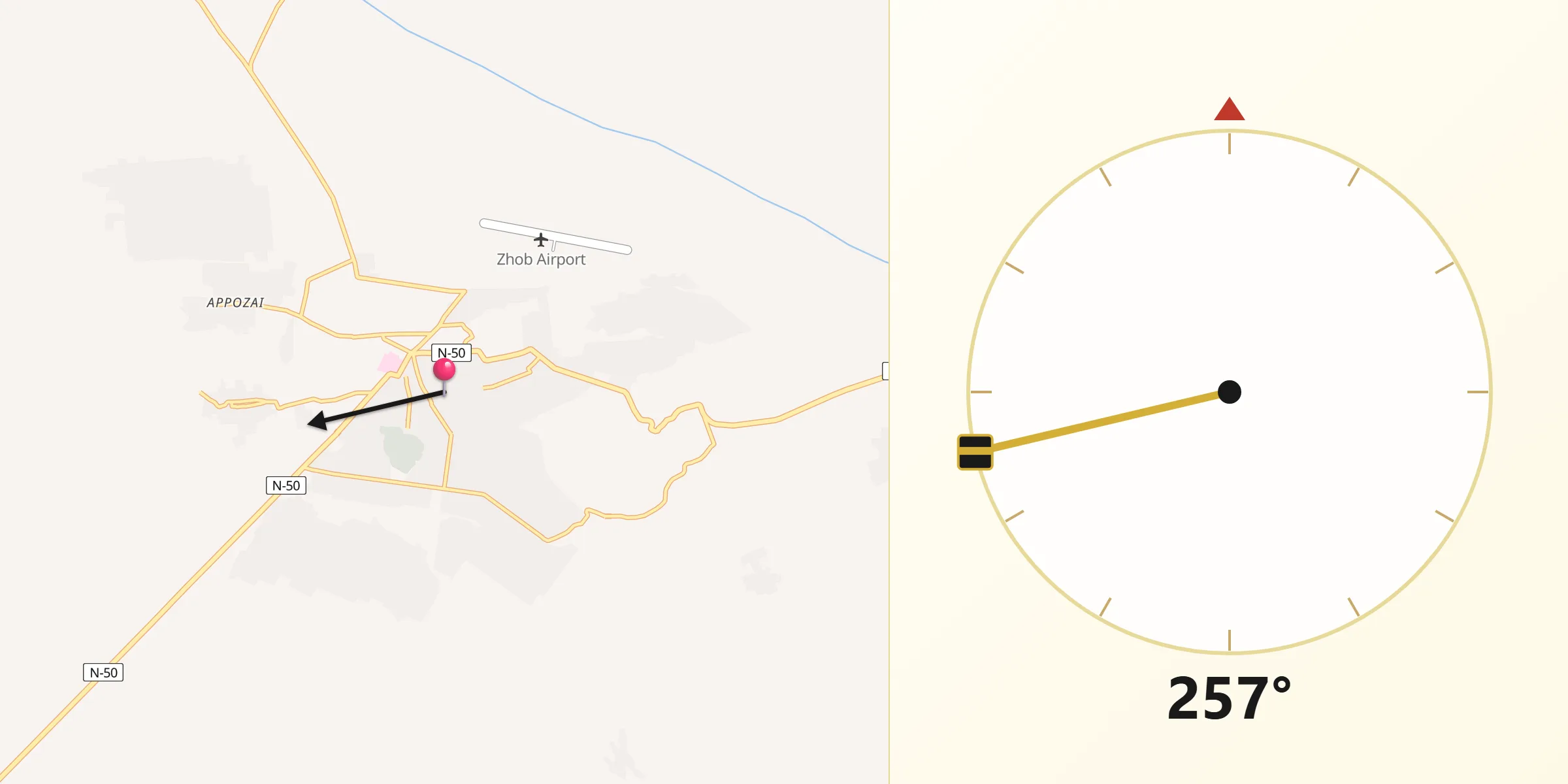 Direction vers la Qibla depuis Zhob