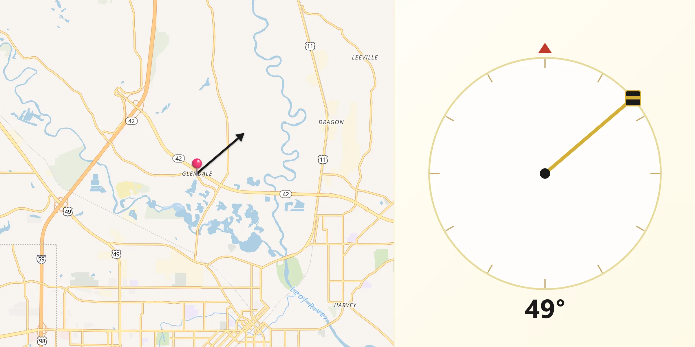 Dirección de la Qibla desde Glendale