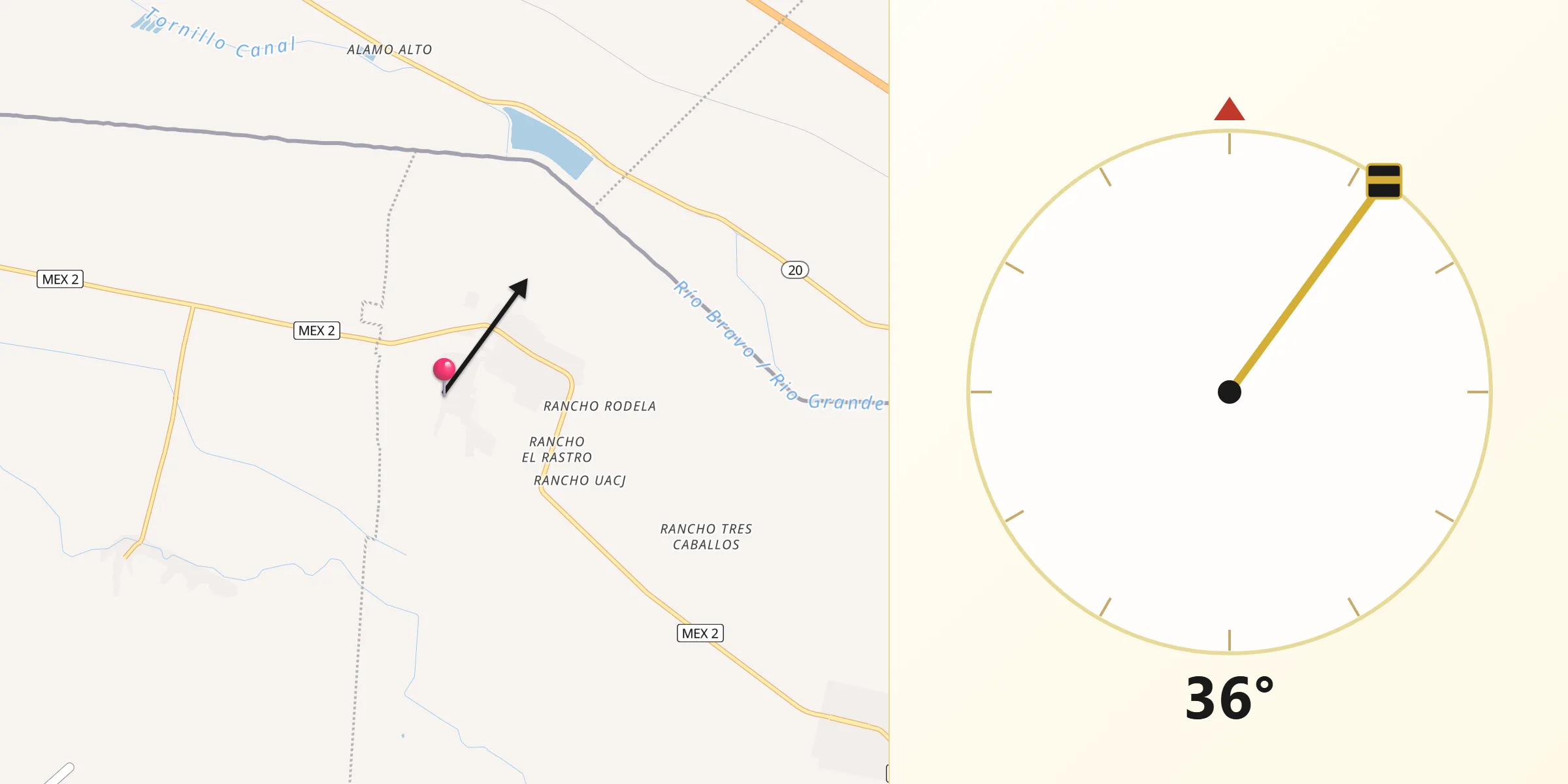 Dirección de la Qibla desde Praxédis Guerrero