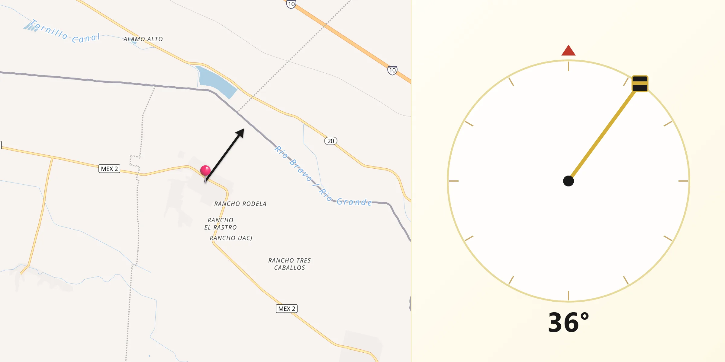 Dirección de la Qibla desde Praxedis G. Guerrero