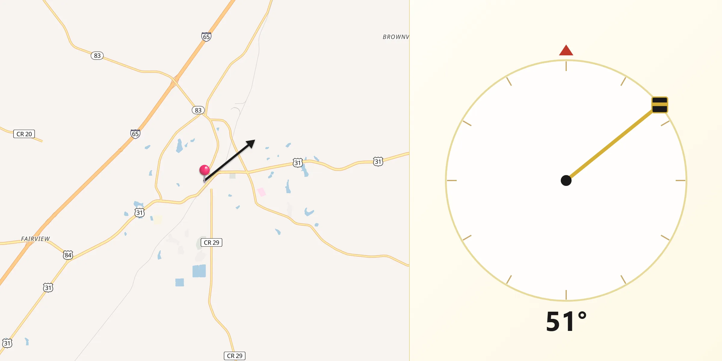 Qibla Direction from Evergreen