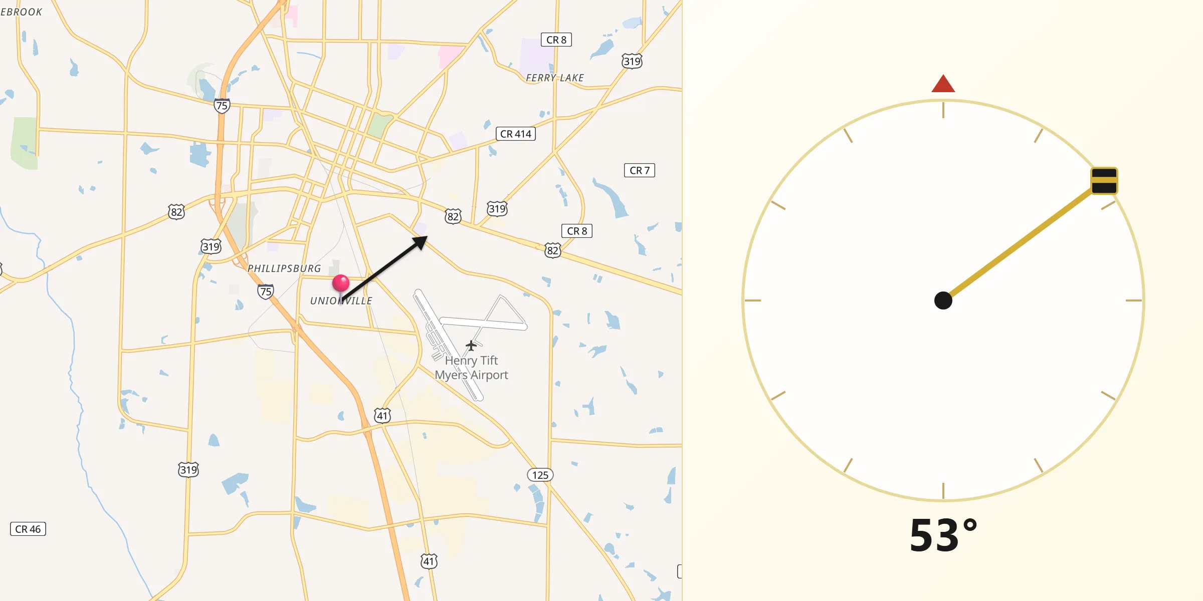 Qibla Direction from Unionville