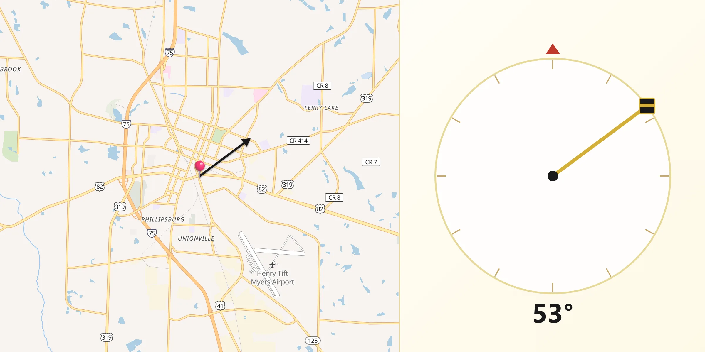 Qibla Direction from Tifton
