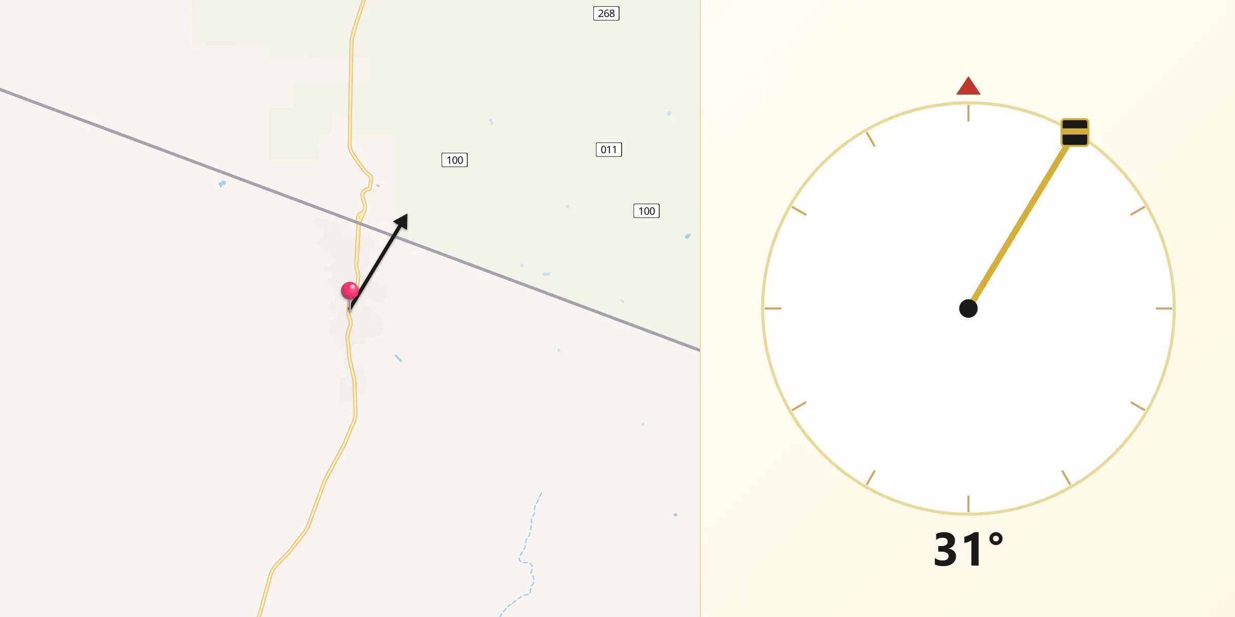 Dirección de la Qibla desde Aduana del Sásabe