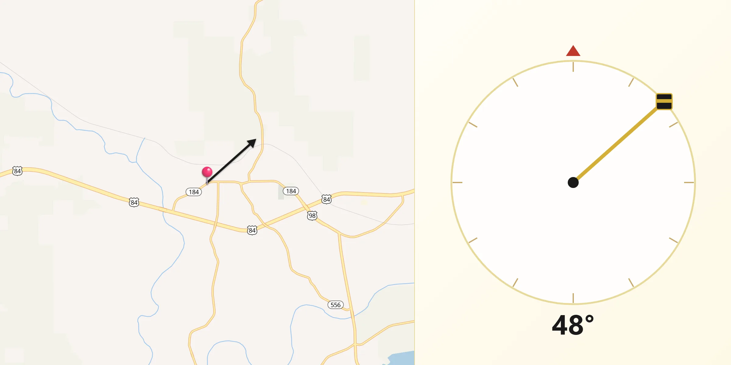 Qibla Direction from Meadville