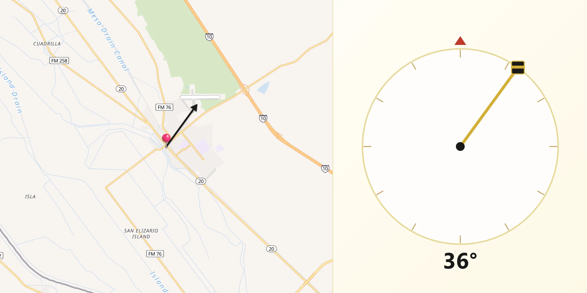 Qibla Direction from Fabens