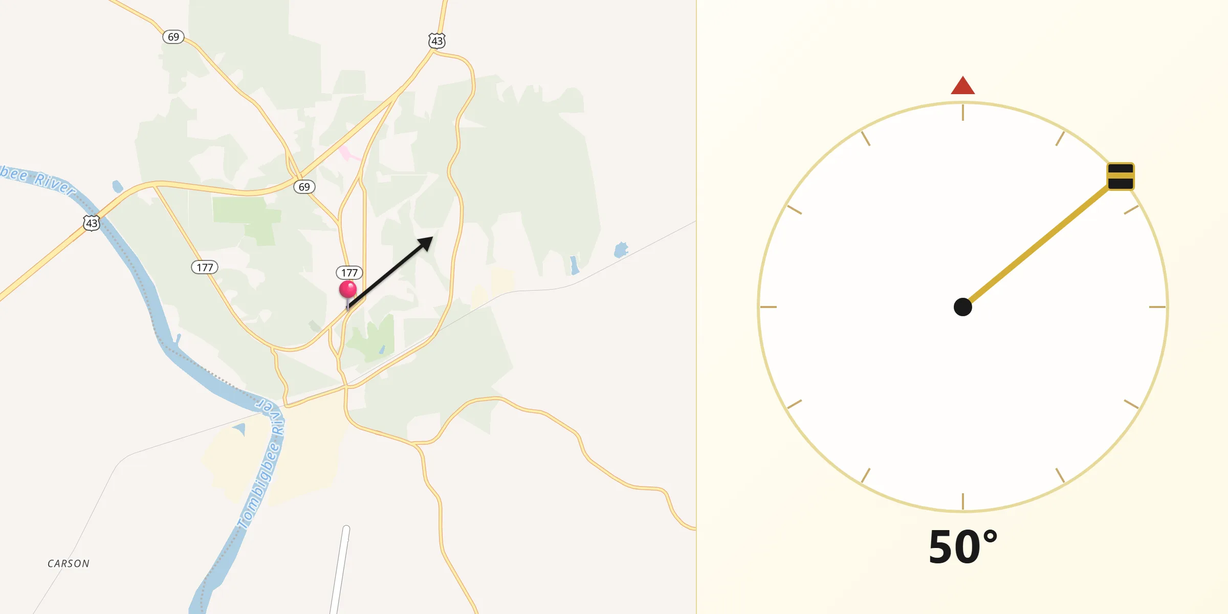Dirección de la Qibla desde Jackson