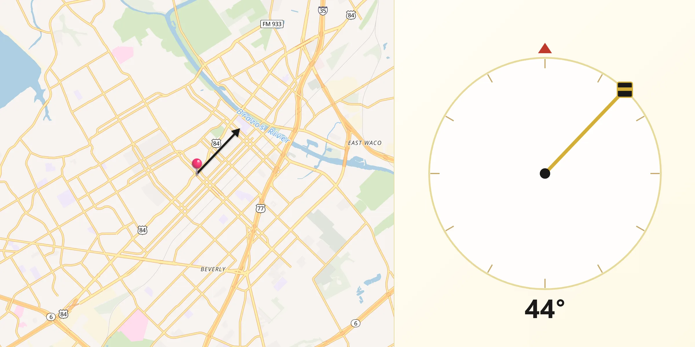 Qibla Direction from Waco