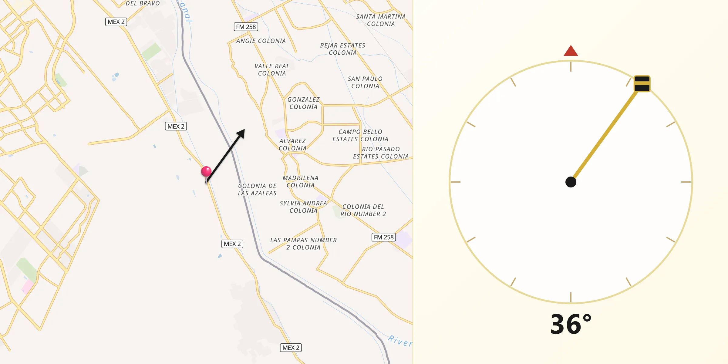 Dirección de la Qibla desde Loma Blanca