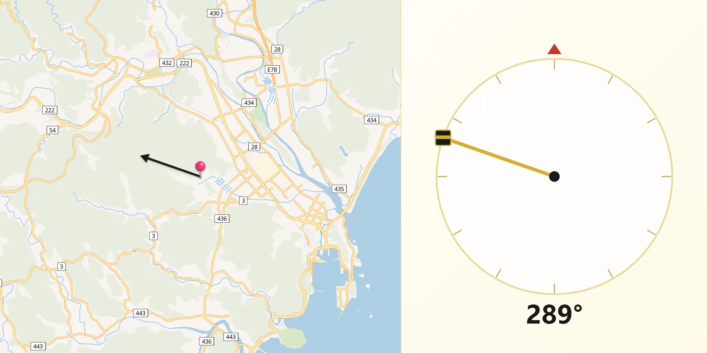 日南市からキブラへの方向