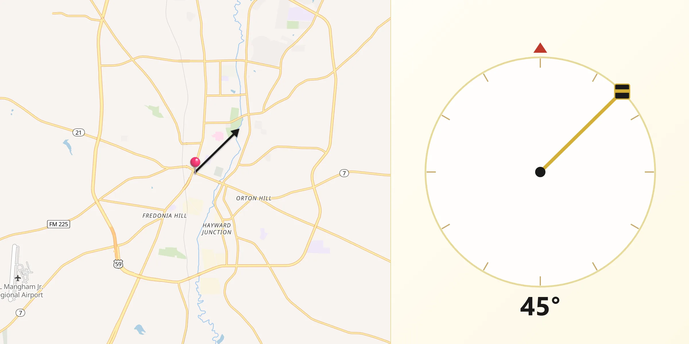 Qibla Direction from Nacogdoches