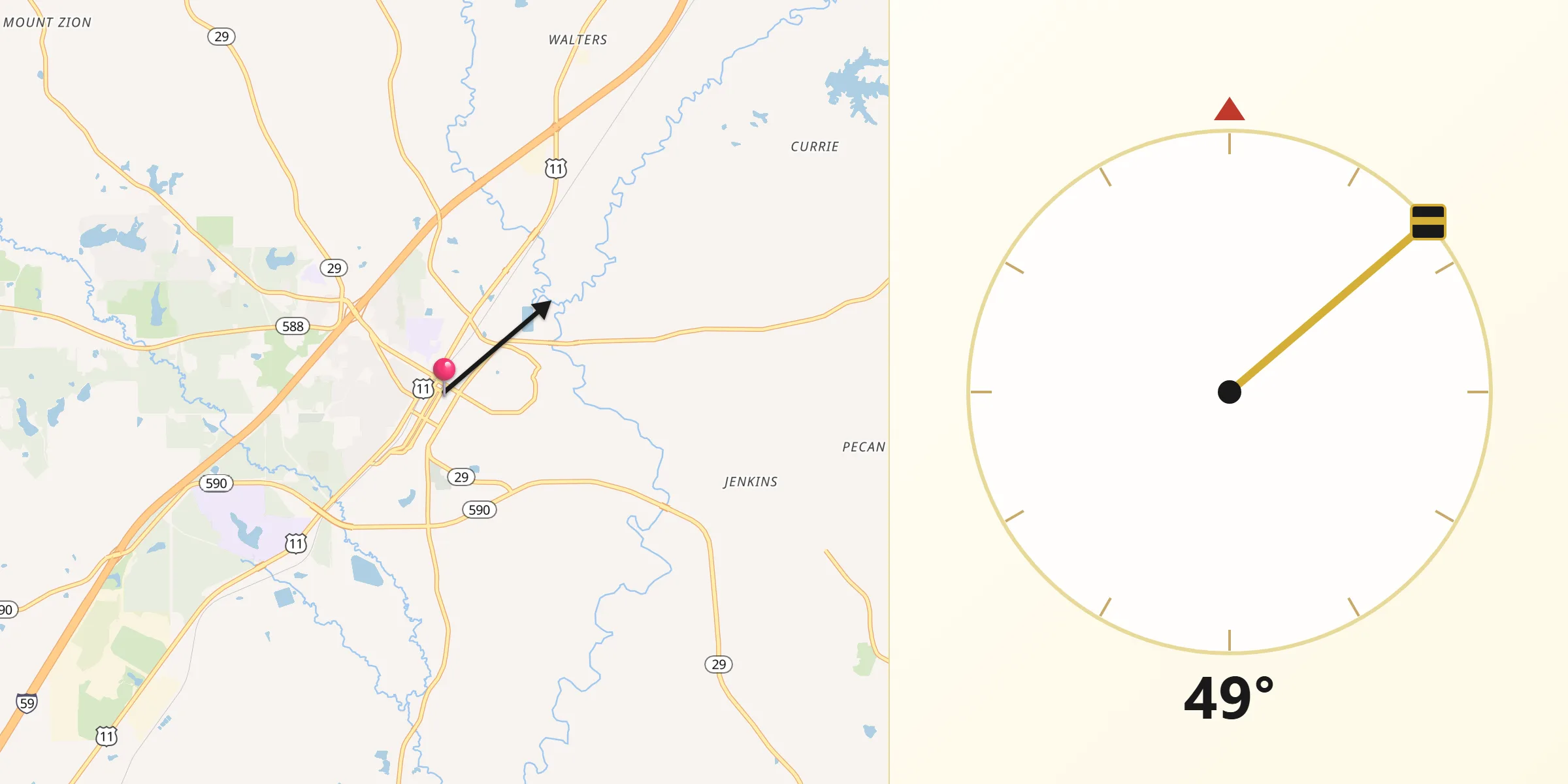 Qibla Direction from Ellisville