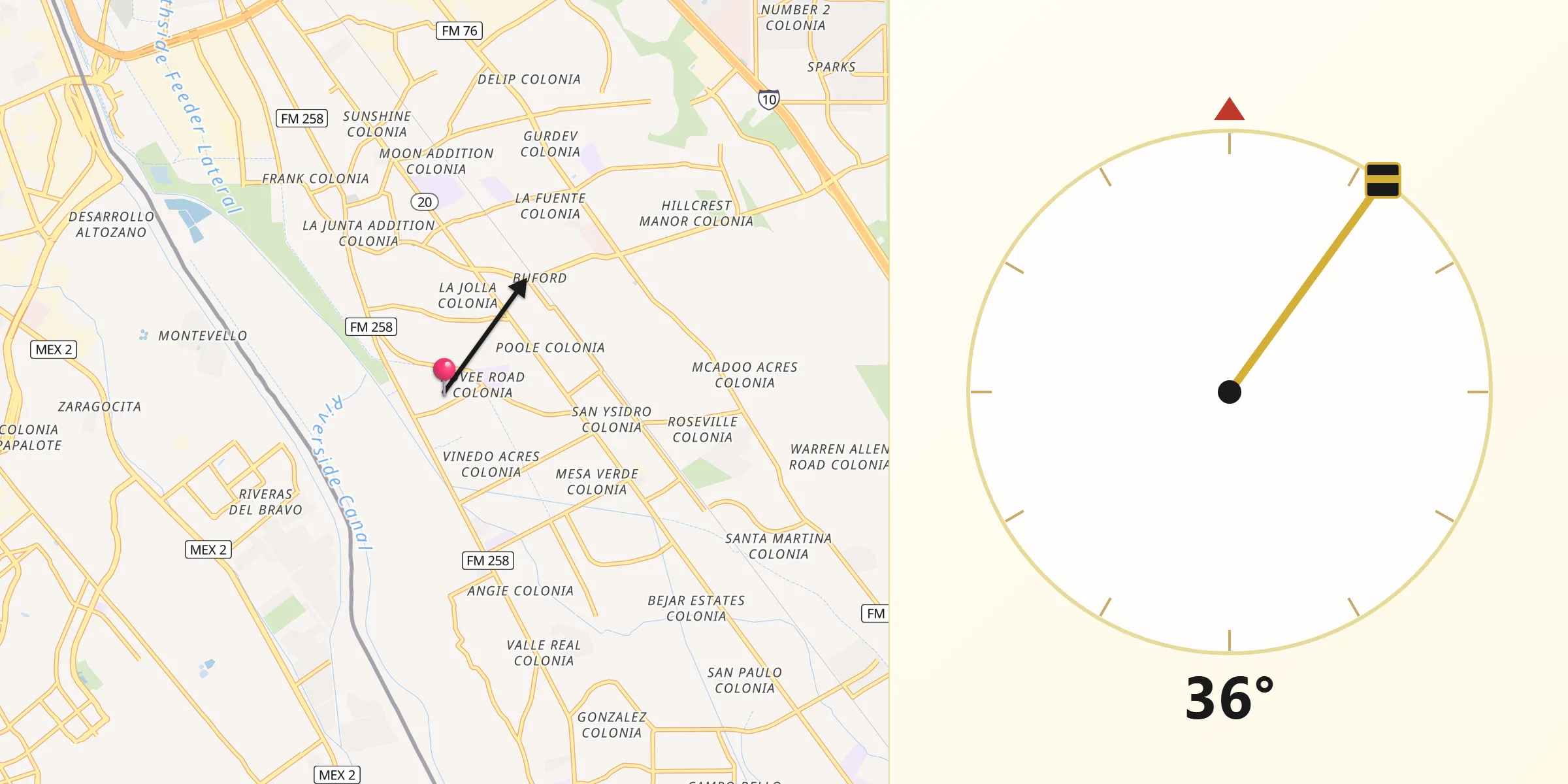 Qibla Direction from Socorro Mission Number 1 Colonia