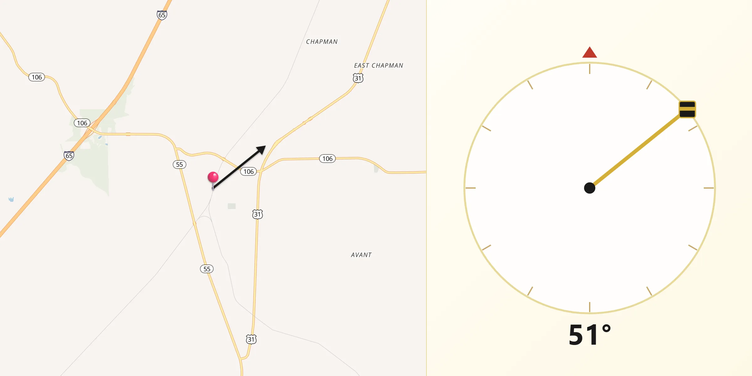 Qibla Direction from Georgiana