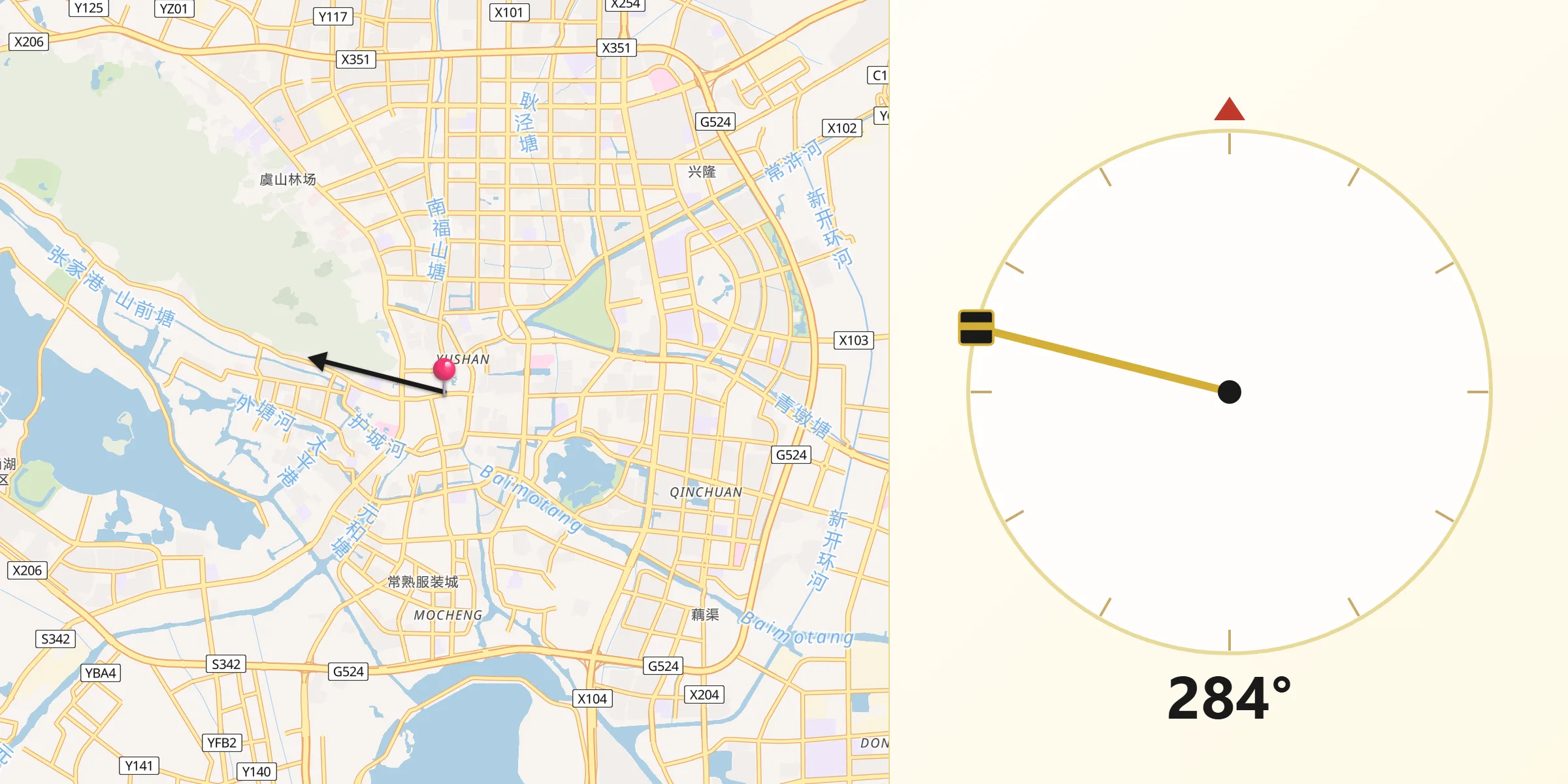 从Changshu City朝向麦加的方向