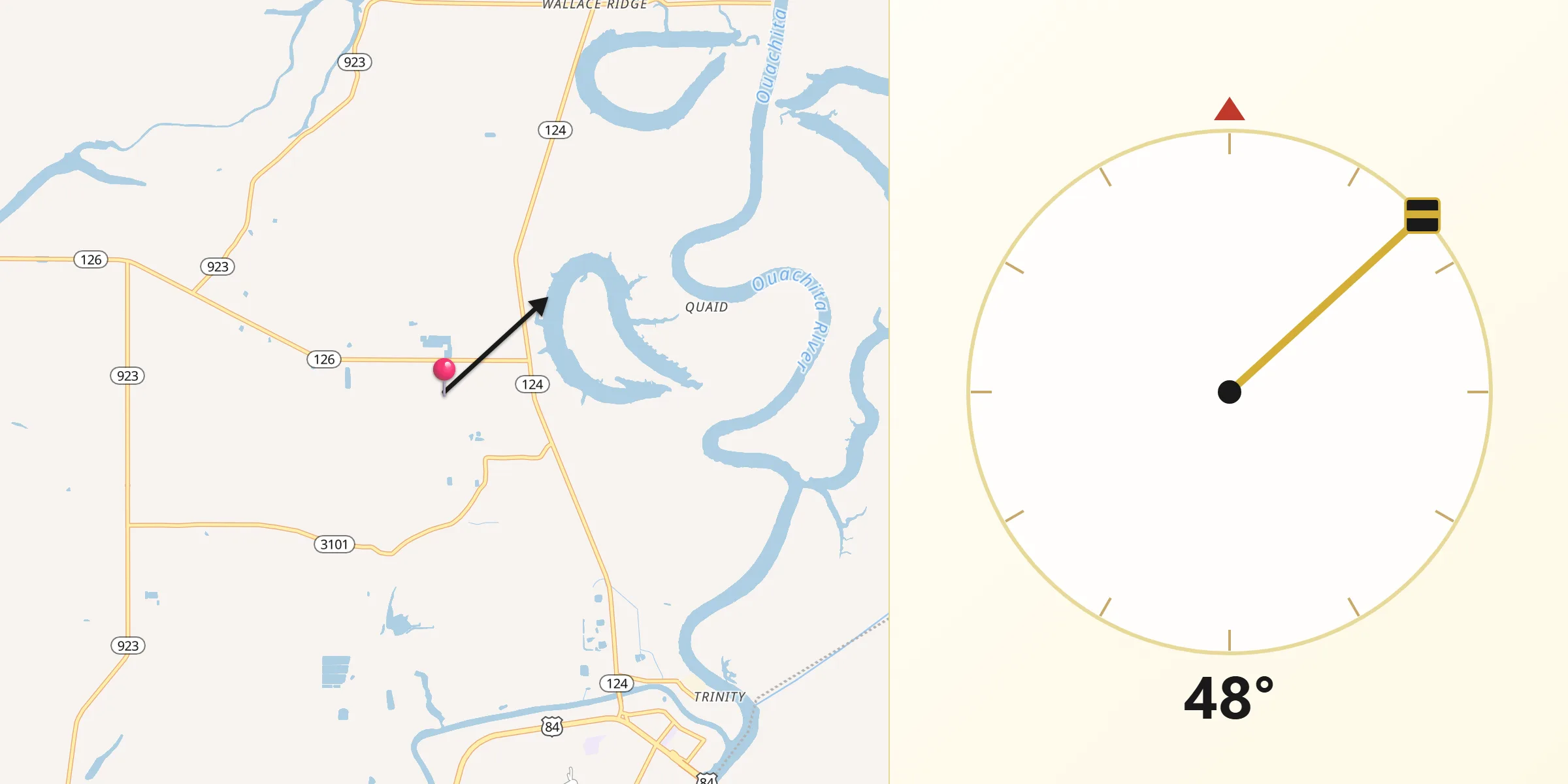 Qibla Direction from Catahoula Parish