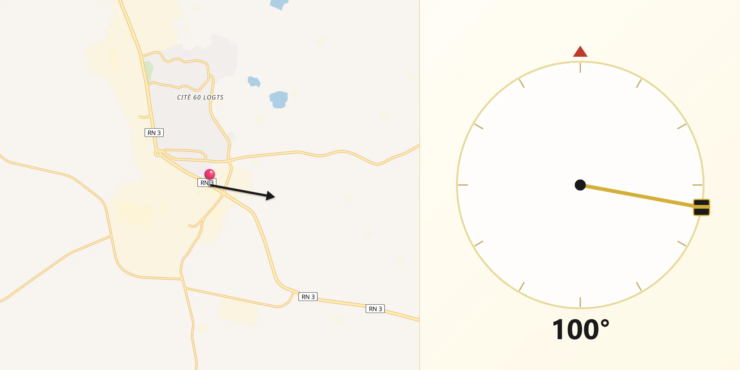 Direction vers la Qibla depuis Hassi Messaoud