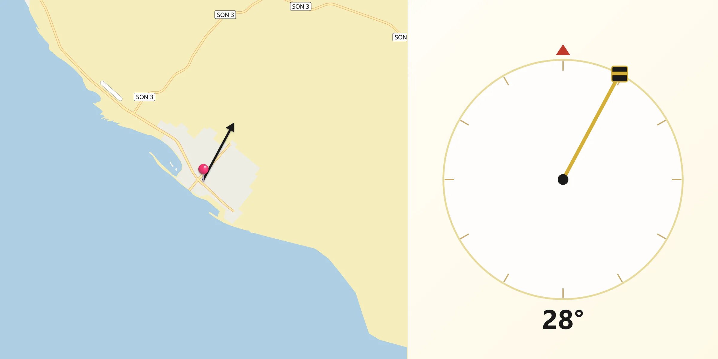 Dirección de la Qibla desde Golfo de Santa Clara