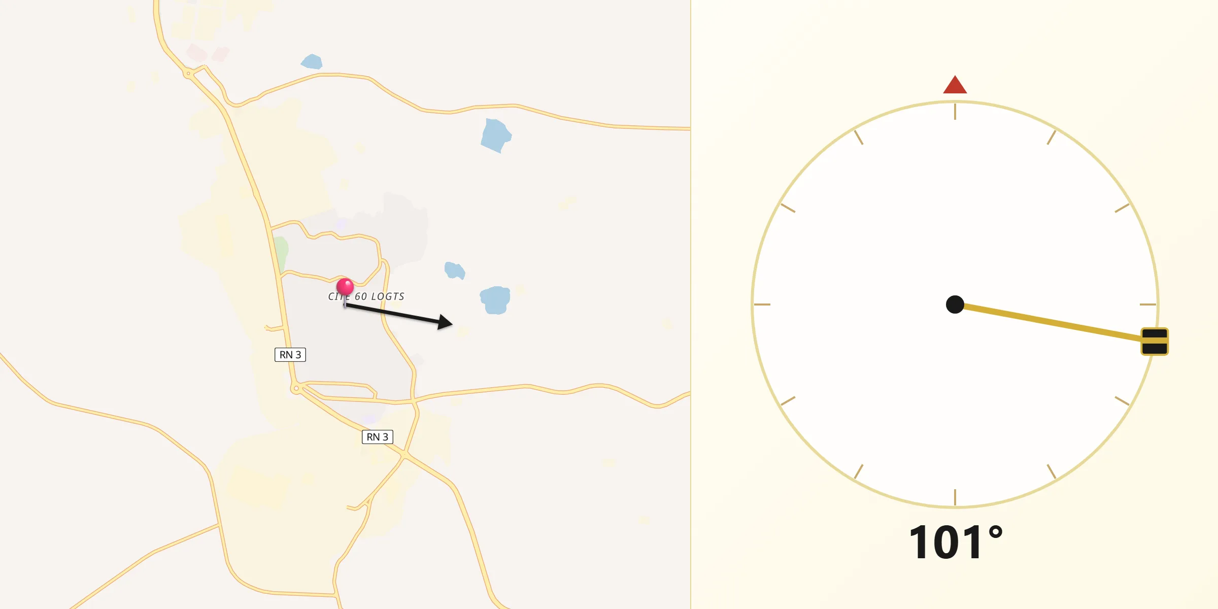 Direction vers la Qibla depuis Hassi Messaoud