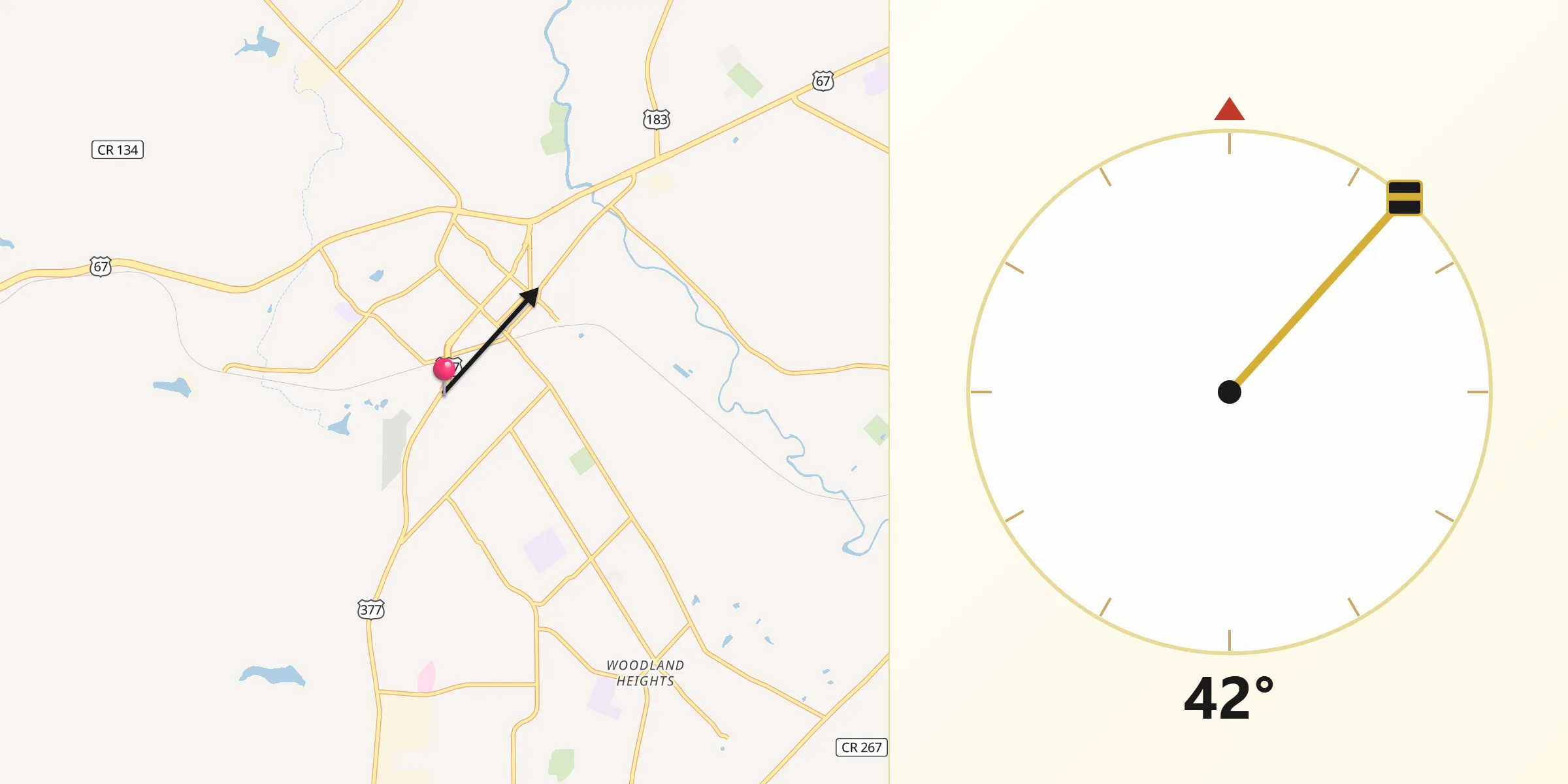 Qibla Direction from Brownwood