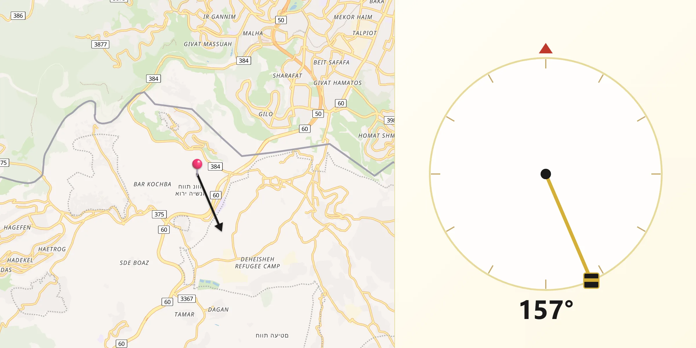 اتجاه القبلة من بيت جالا