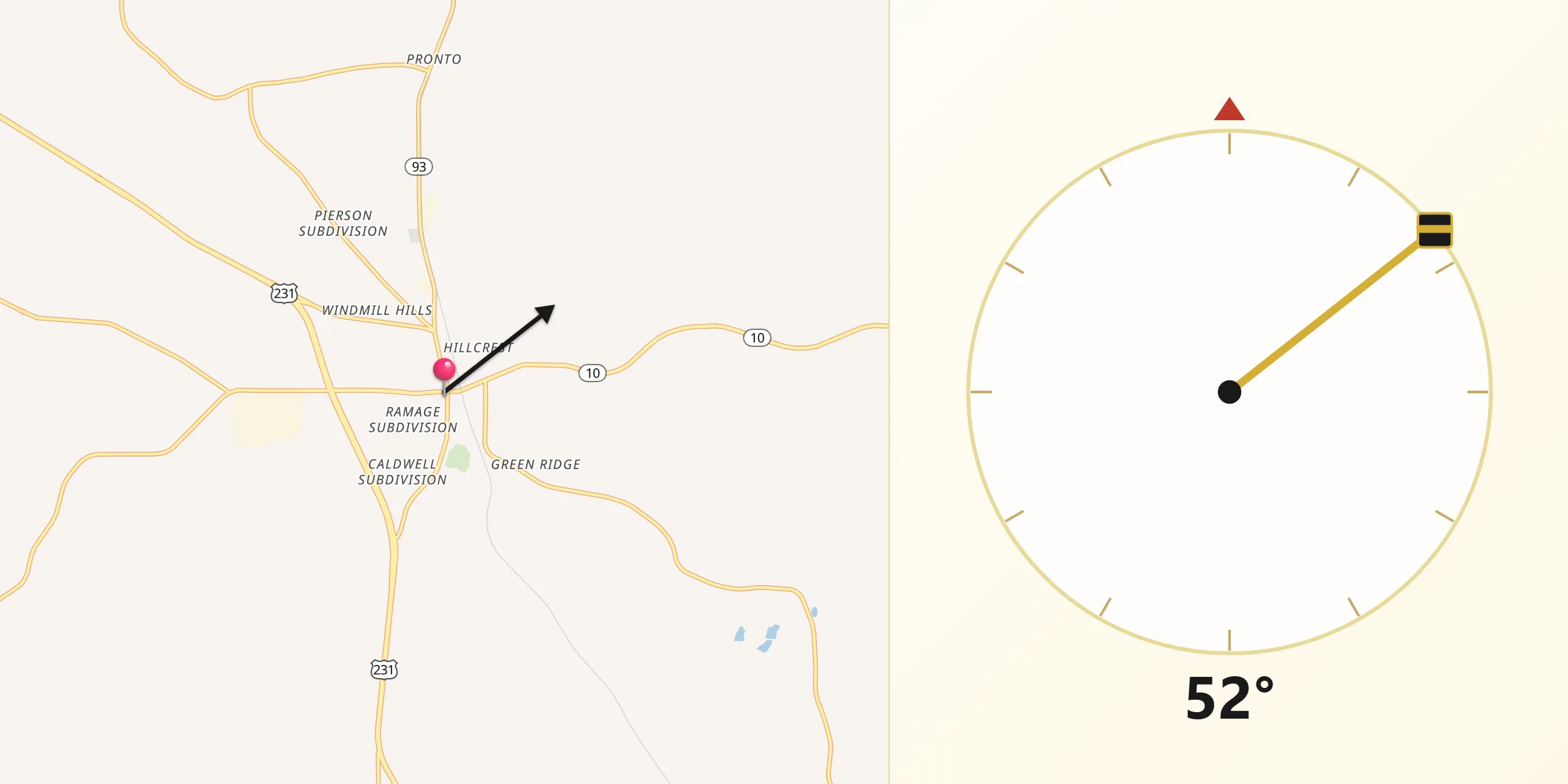 Qibla Direction from Brundidge