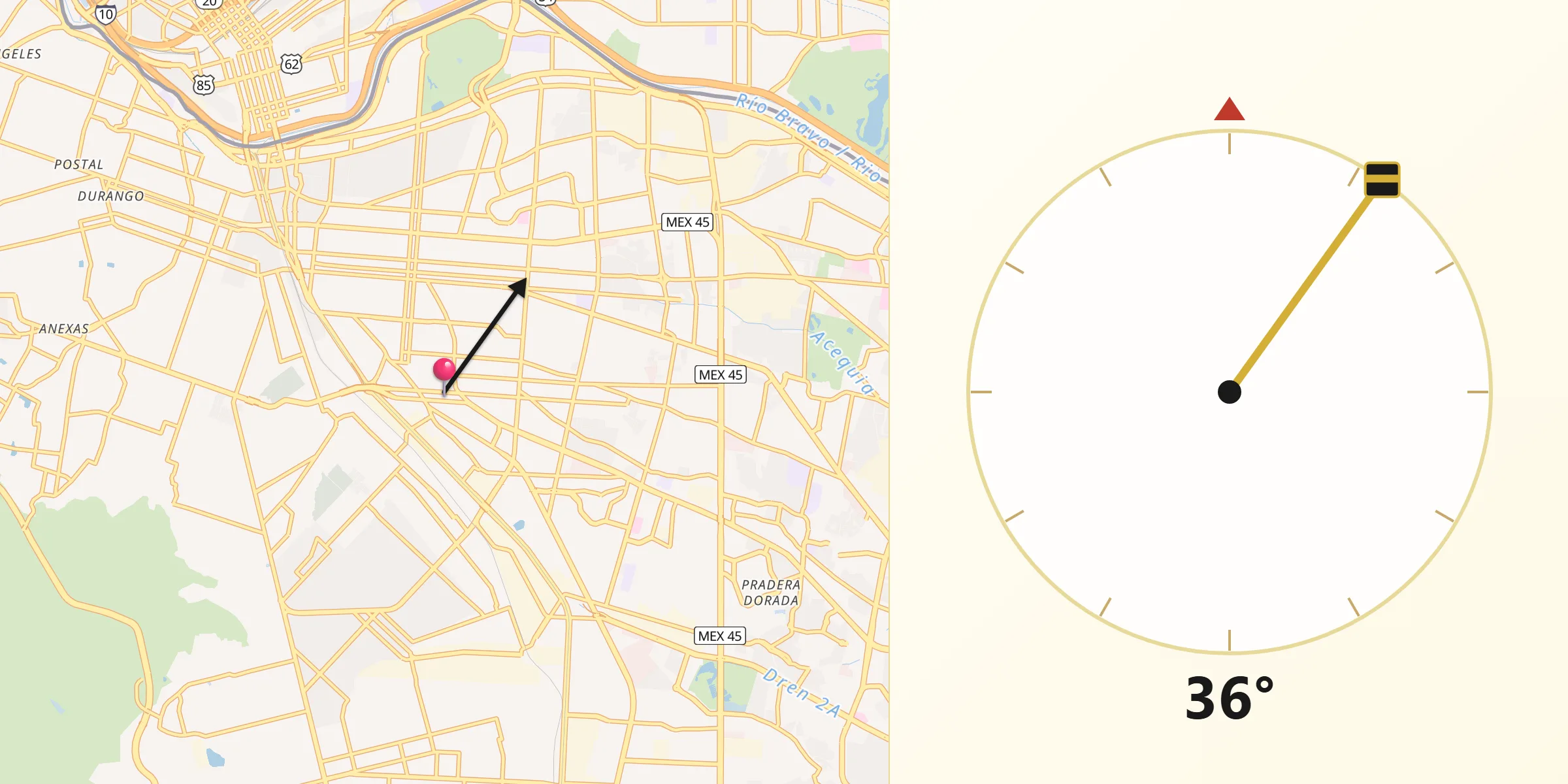 Dirección de la Qibla desde Juárez