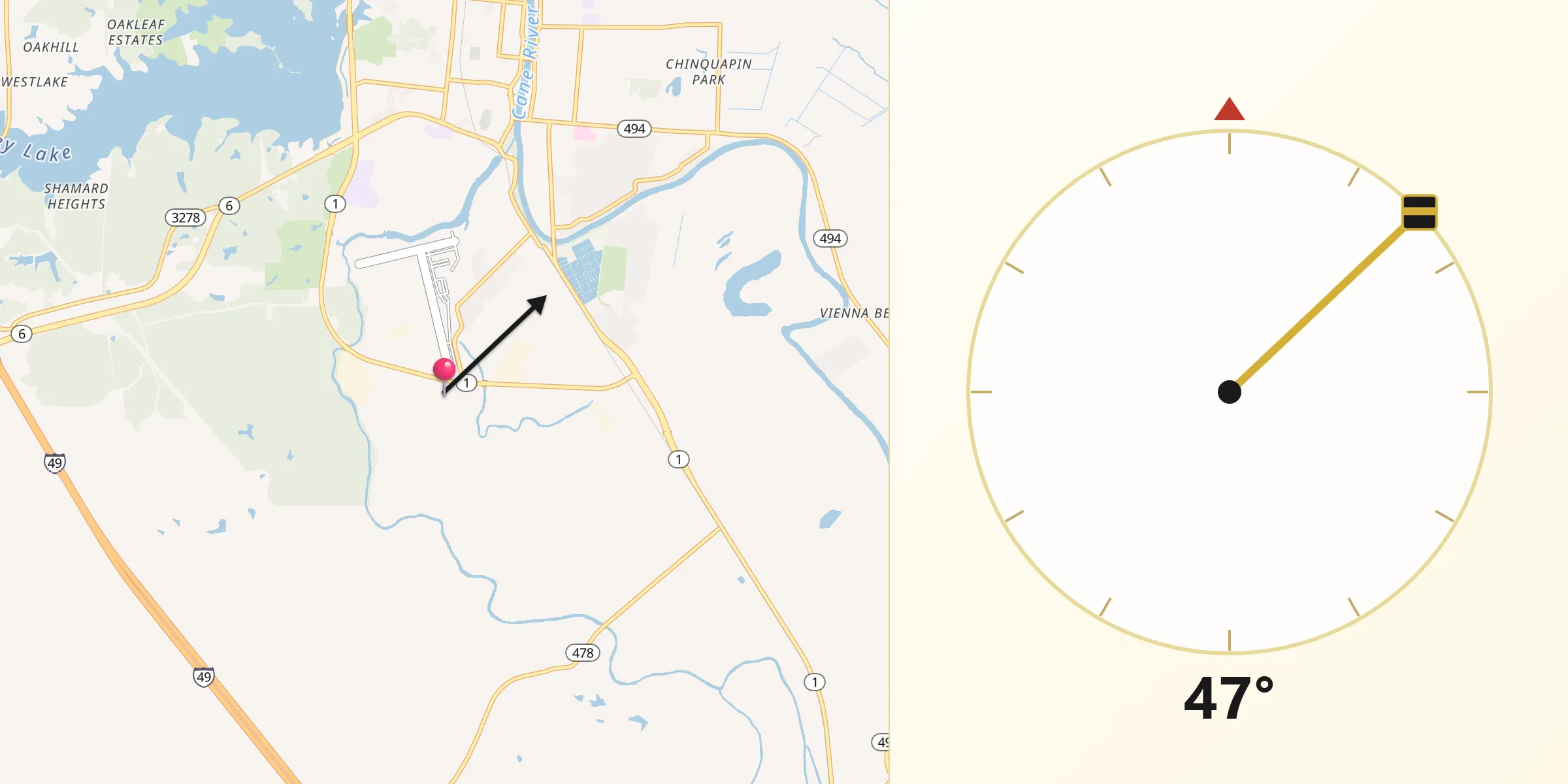Qibla Direction from Natchitoches Parish