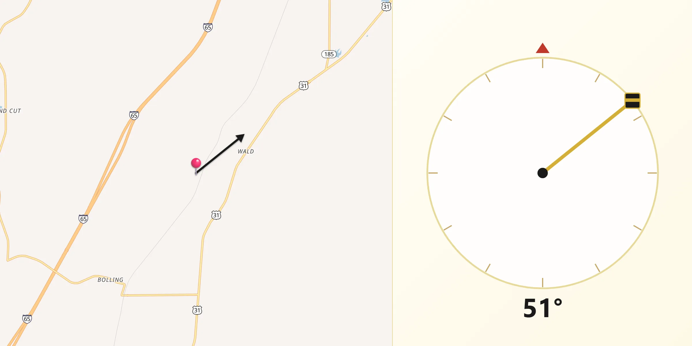 Qibla Direction from Butler County
