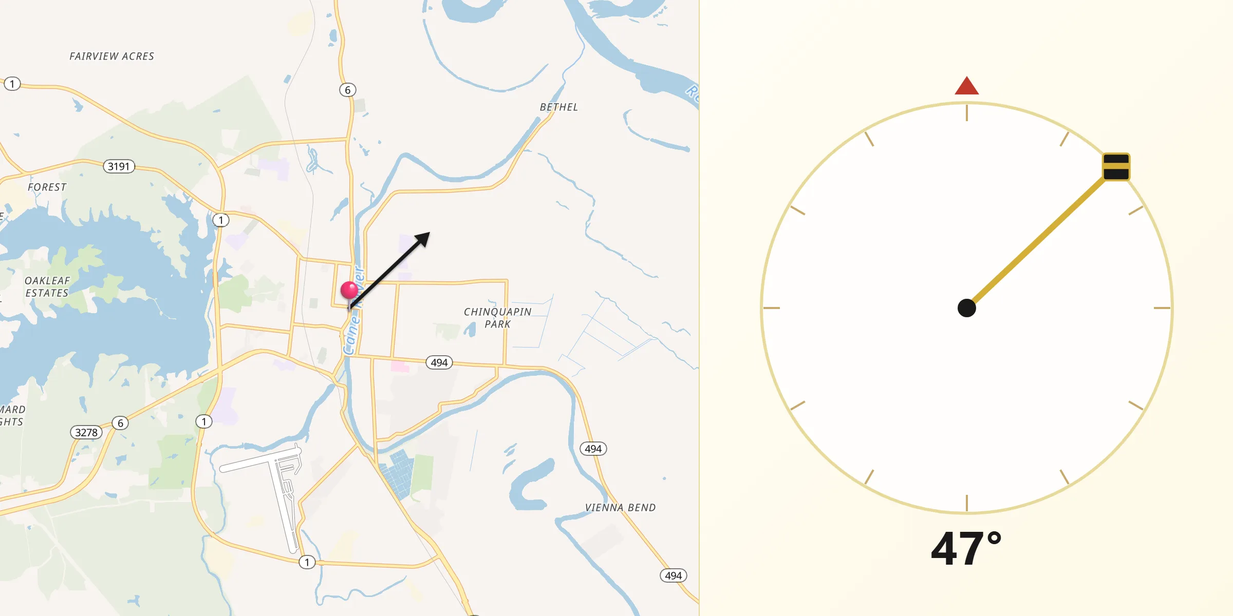 Qibla Direction from Natchitoches