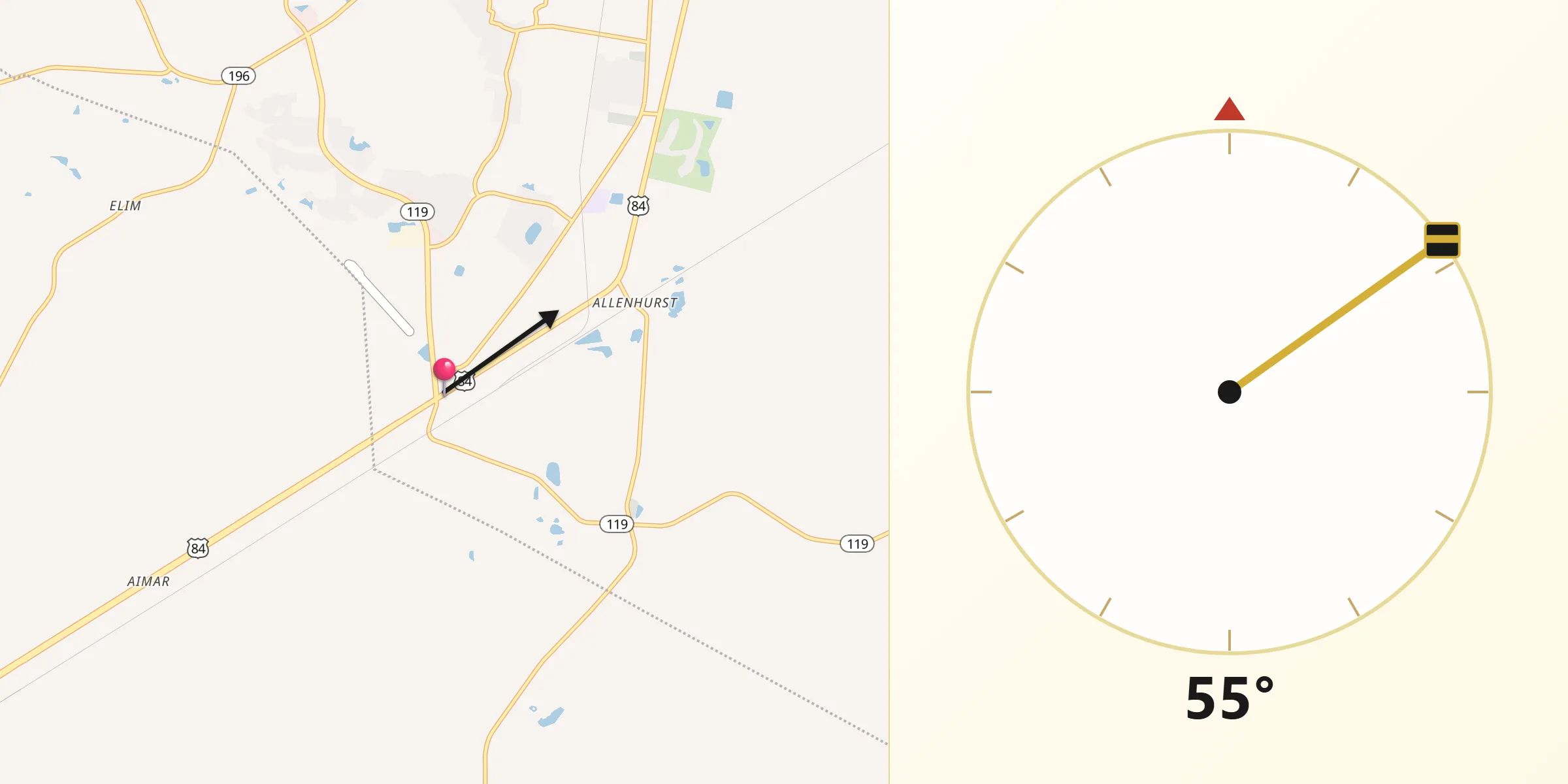 Qibla Direction from Walthourville