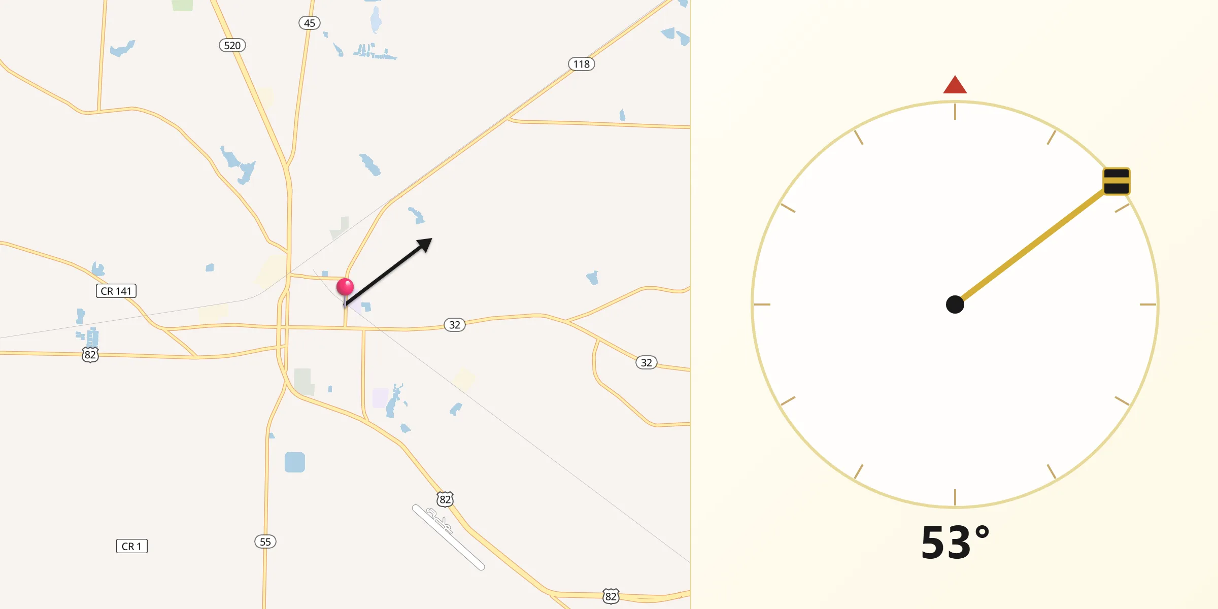 Qibla Direction from Terrell County
