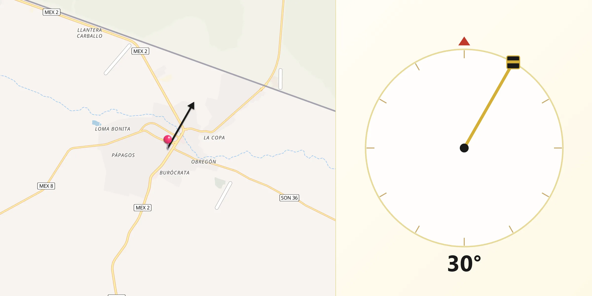 Dirección de la Qibla desde Sonoita