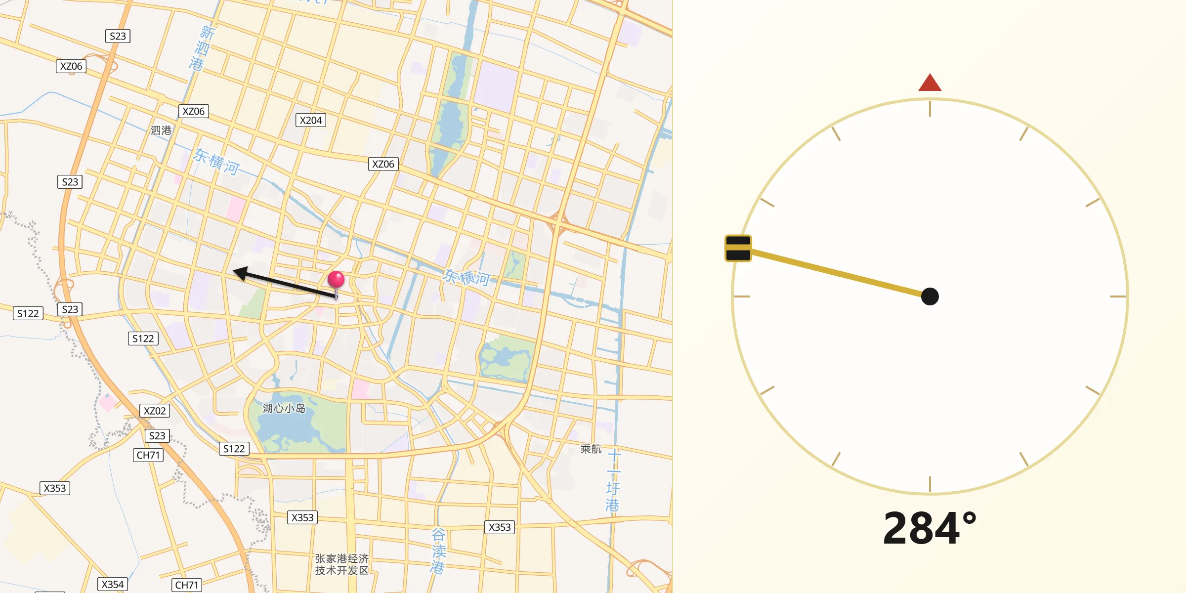 从张家港市朝向麦加的方向