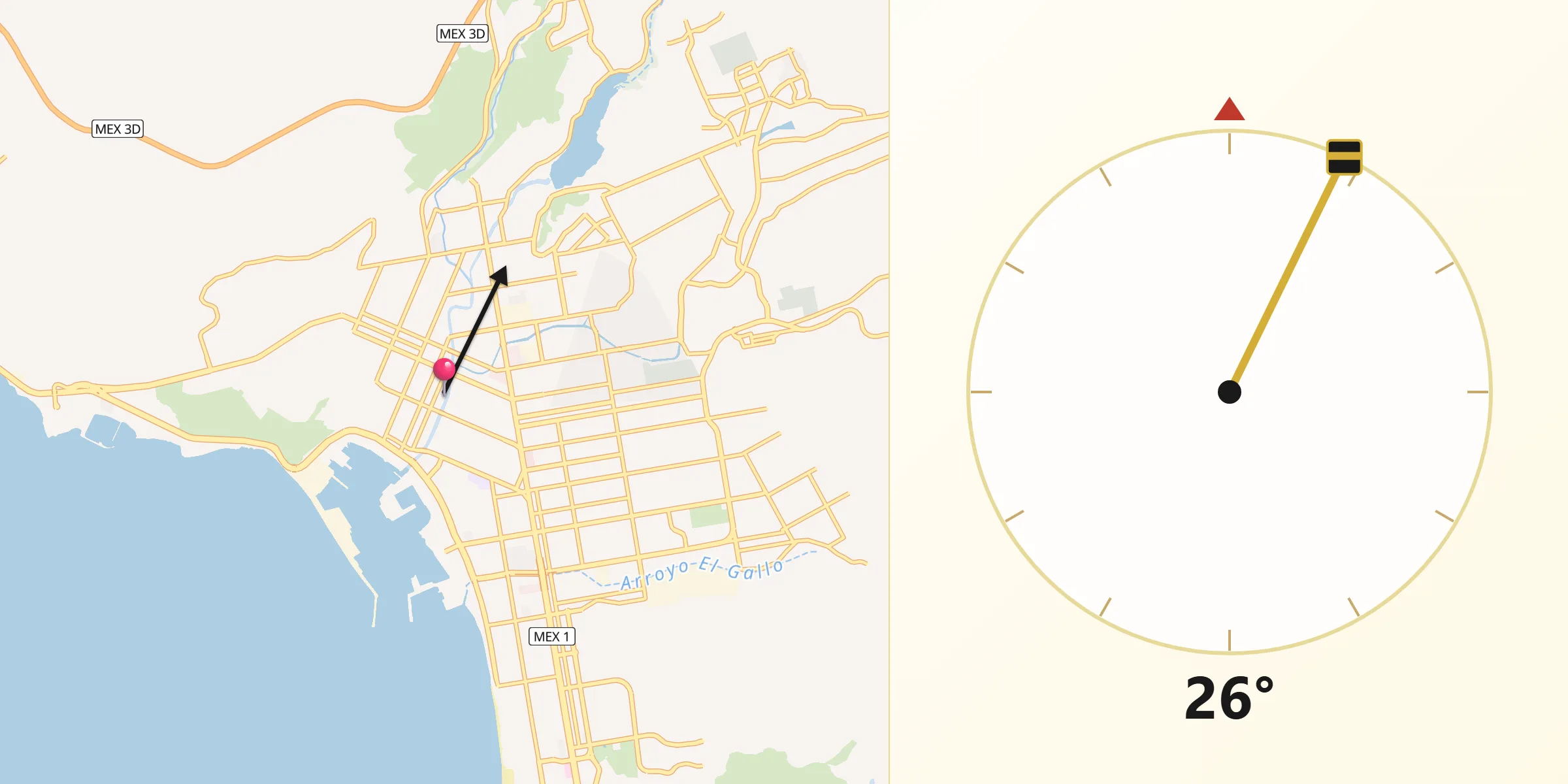 Dirección de la Qibla desde Ensenada