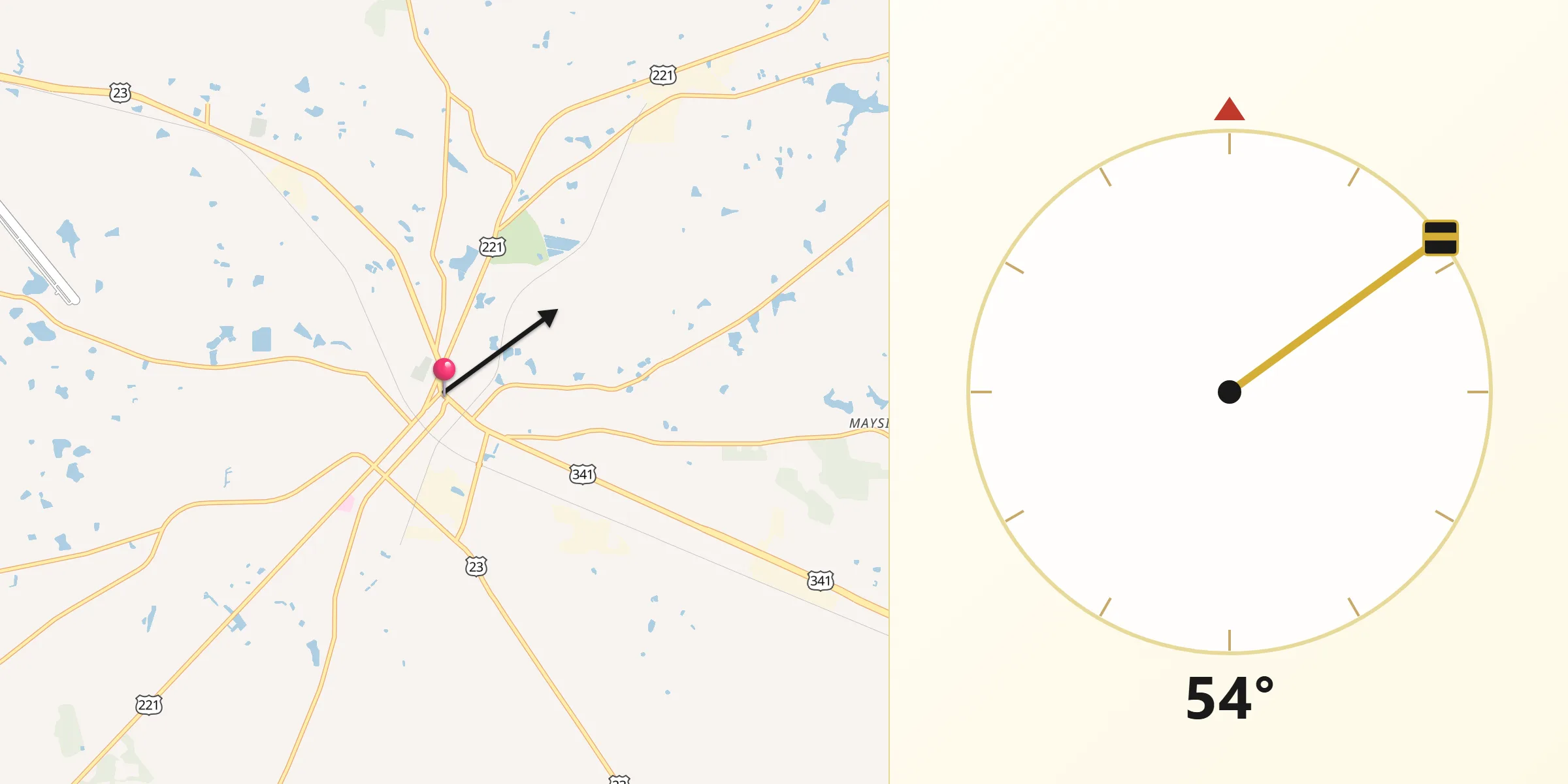 Qibla Direction from Hazlehurst