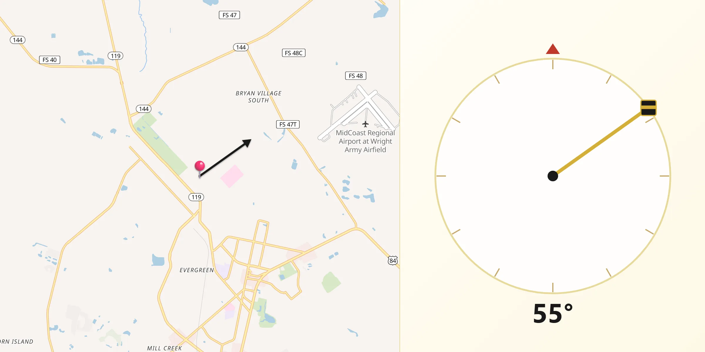 Qibla Direction from Fort Stewart