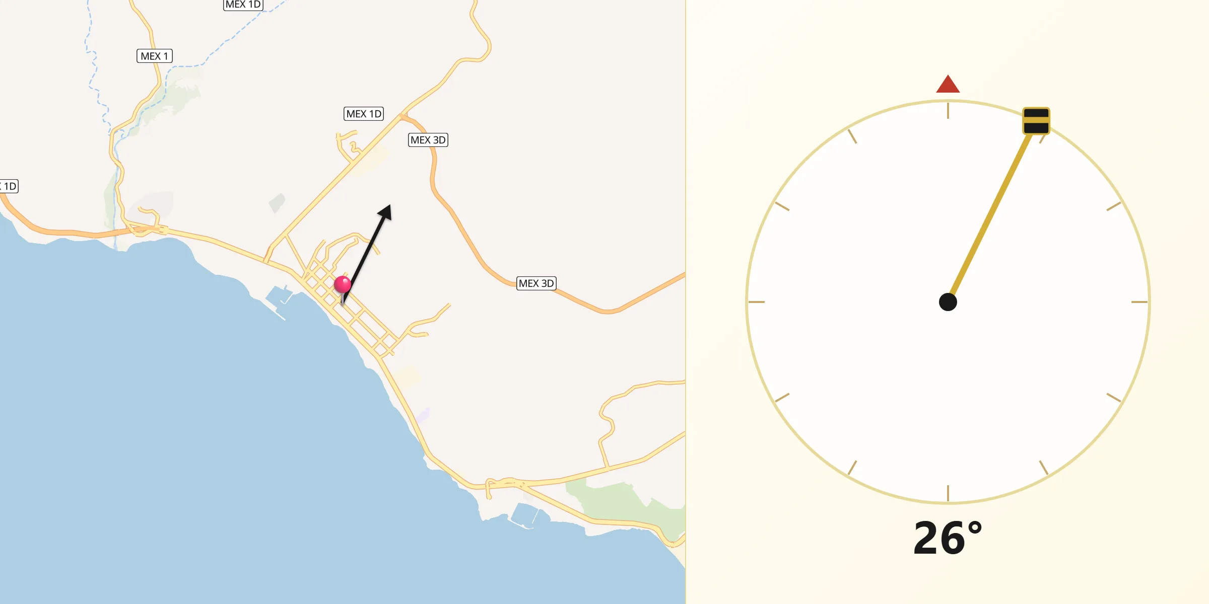 Dirección de la Qibla desde El Sauzal de Rodríguez