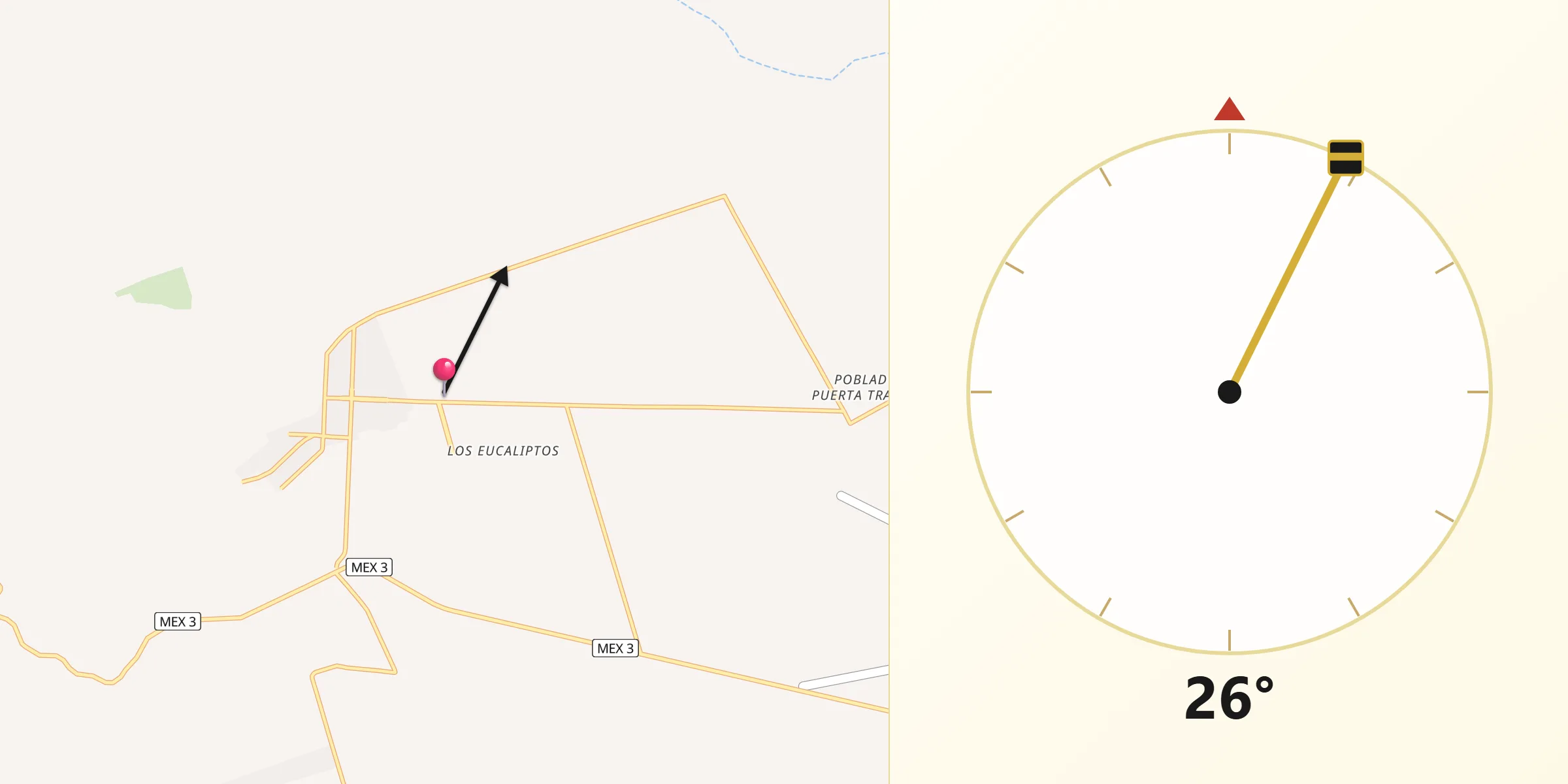 Dirección de la Qibla desde Fraccionamiento del Valle