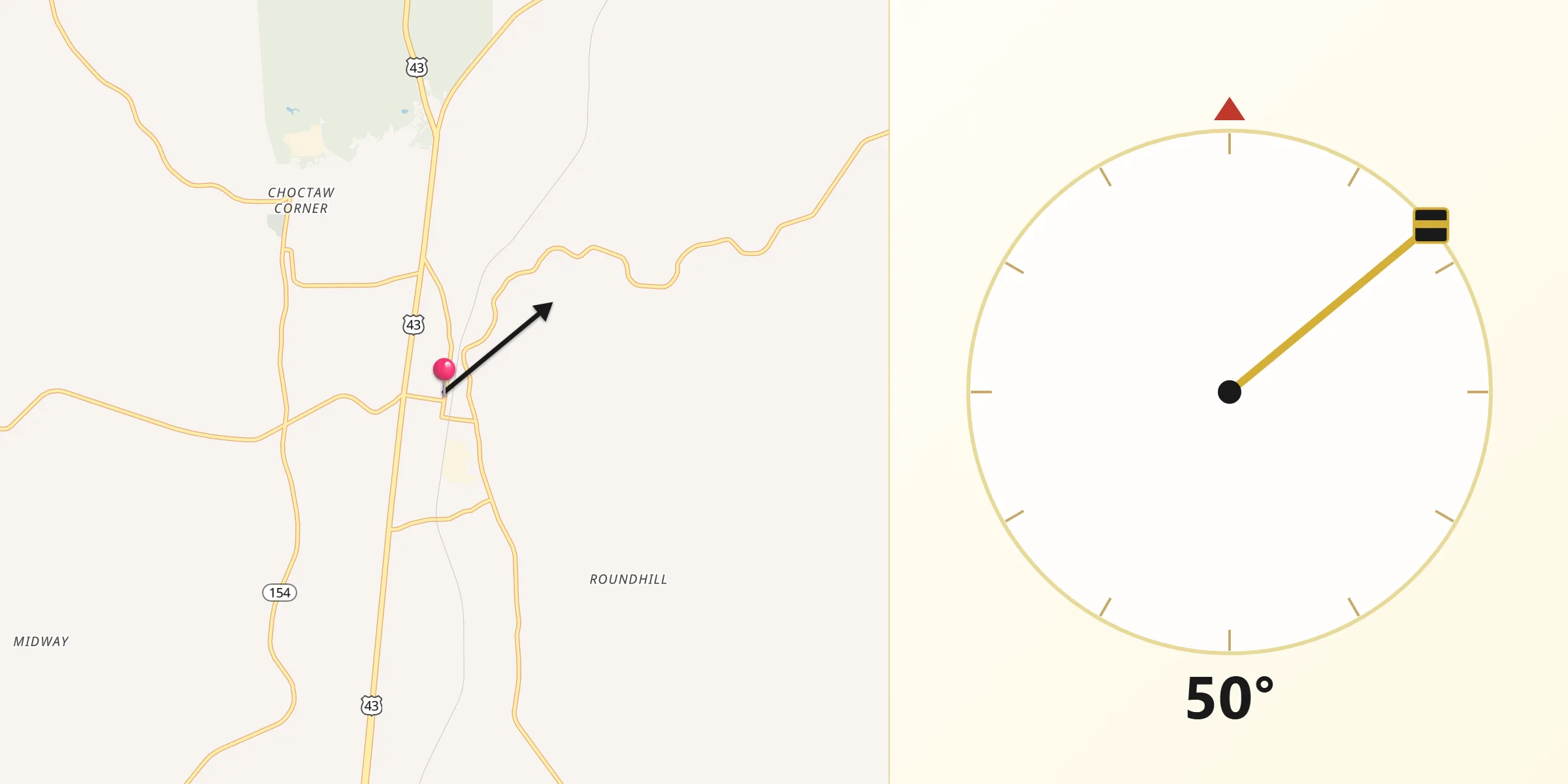 Qibla Direction from Thomasville