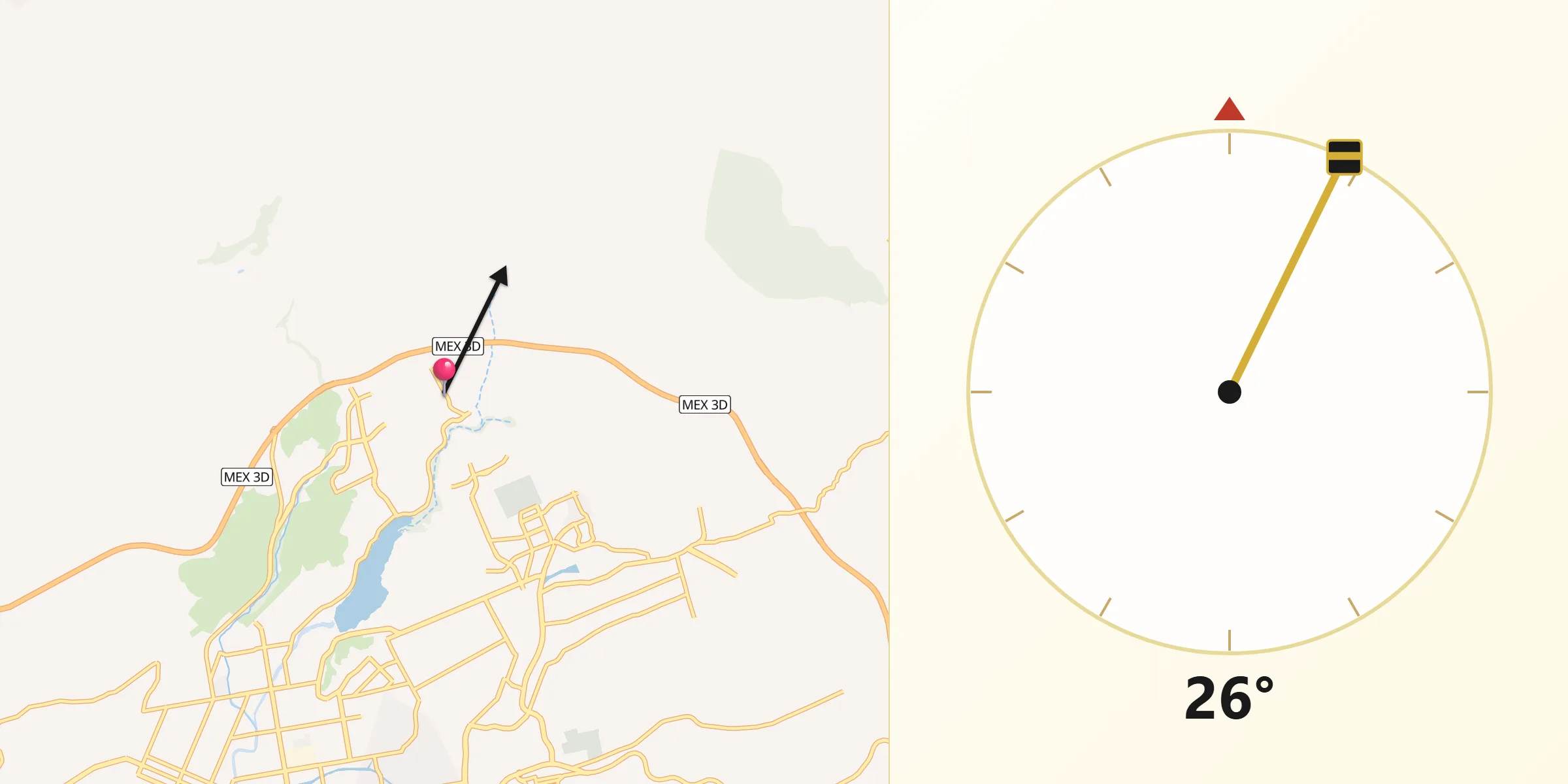 Dirección de la Qibla desde Rancho Verde