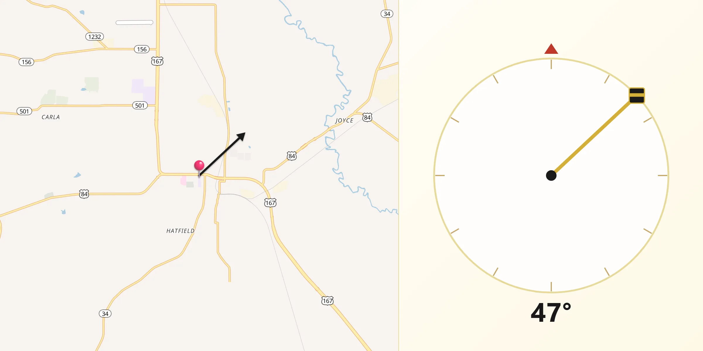 Qibla Direction from Winnfield
